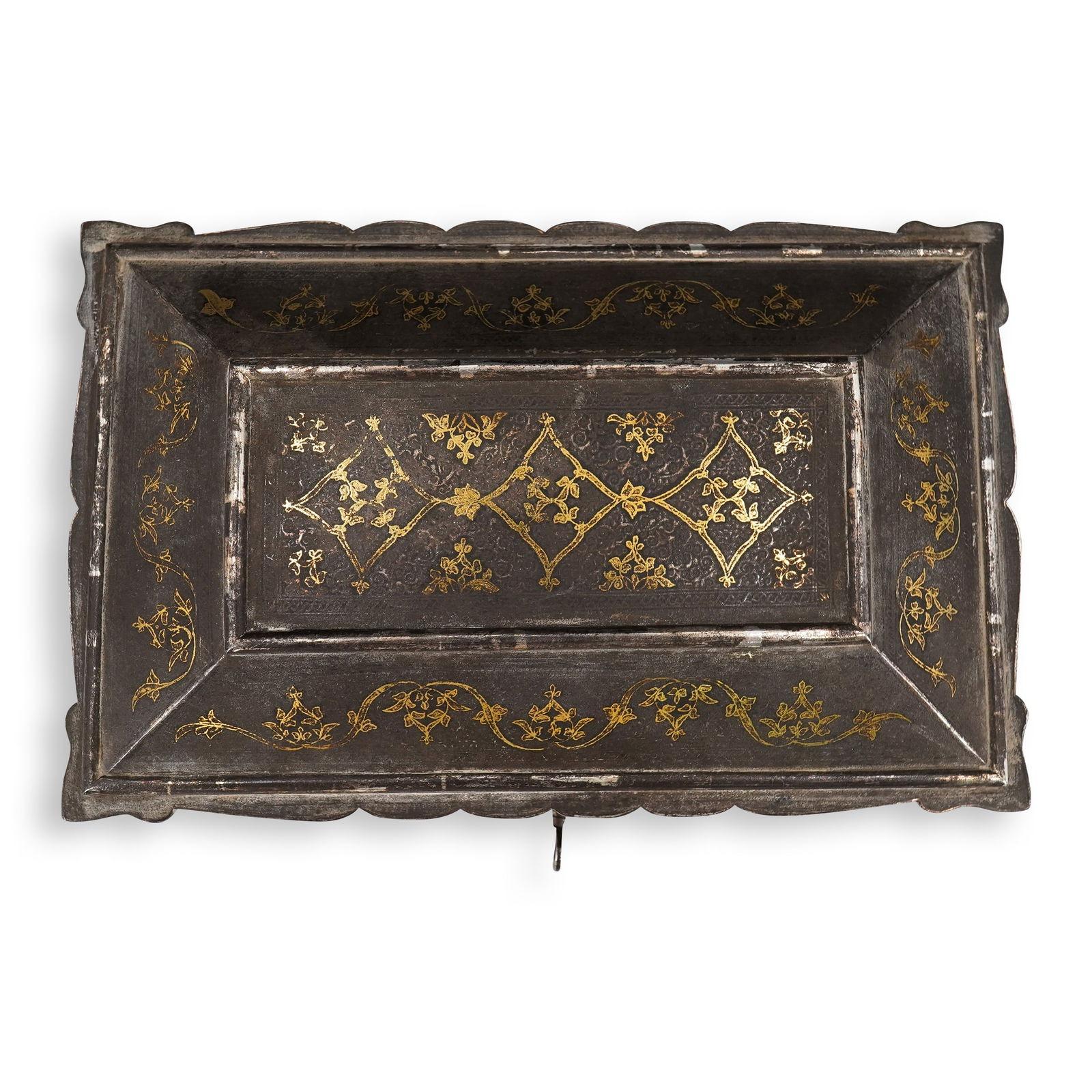 Gilt 18th/19th Century Mughal Koftgari Gold and Silver Inlaid Steel Casket / Box