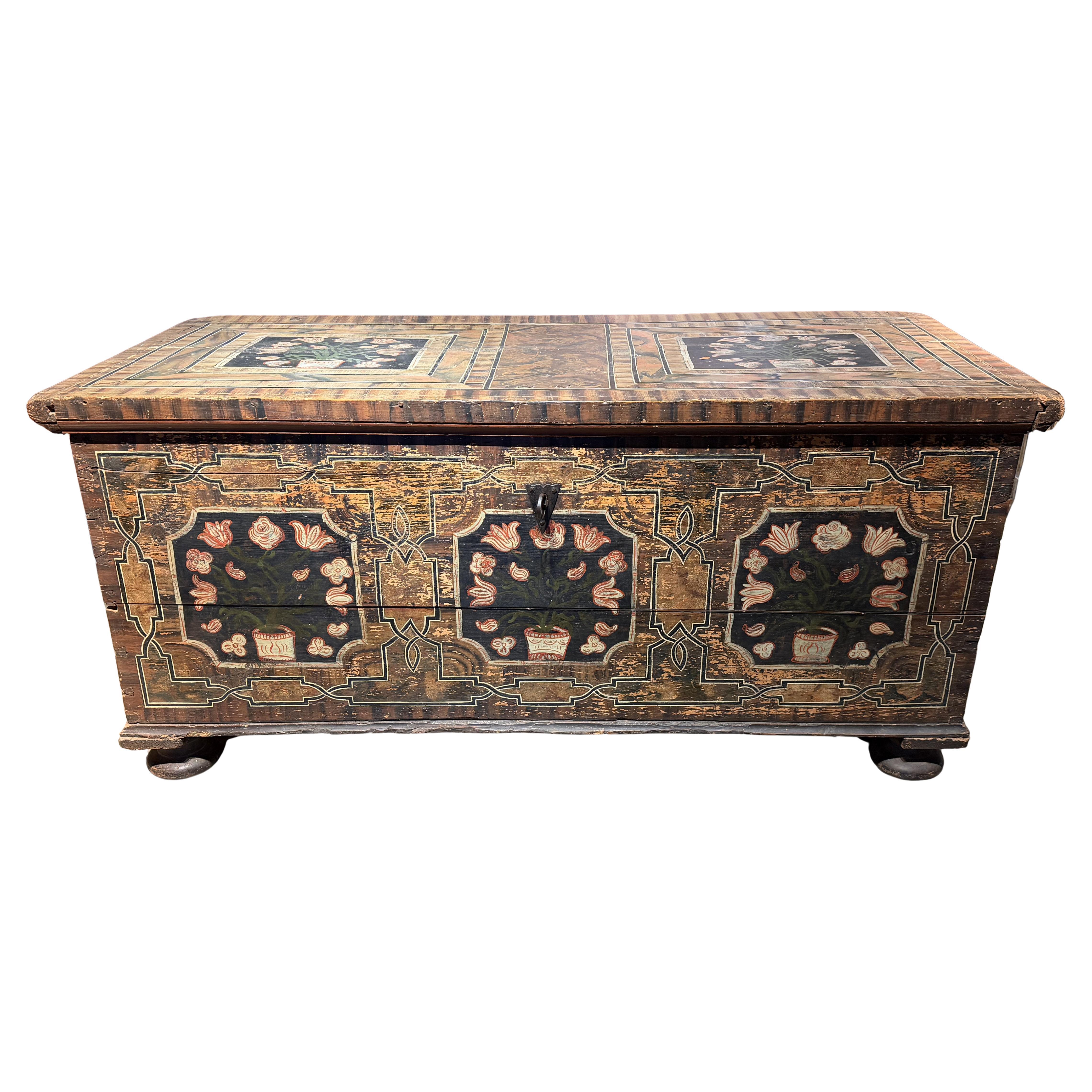18th/19th c Austrian Polychrome Peasant Art Blanket or Dower Chest