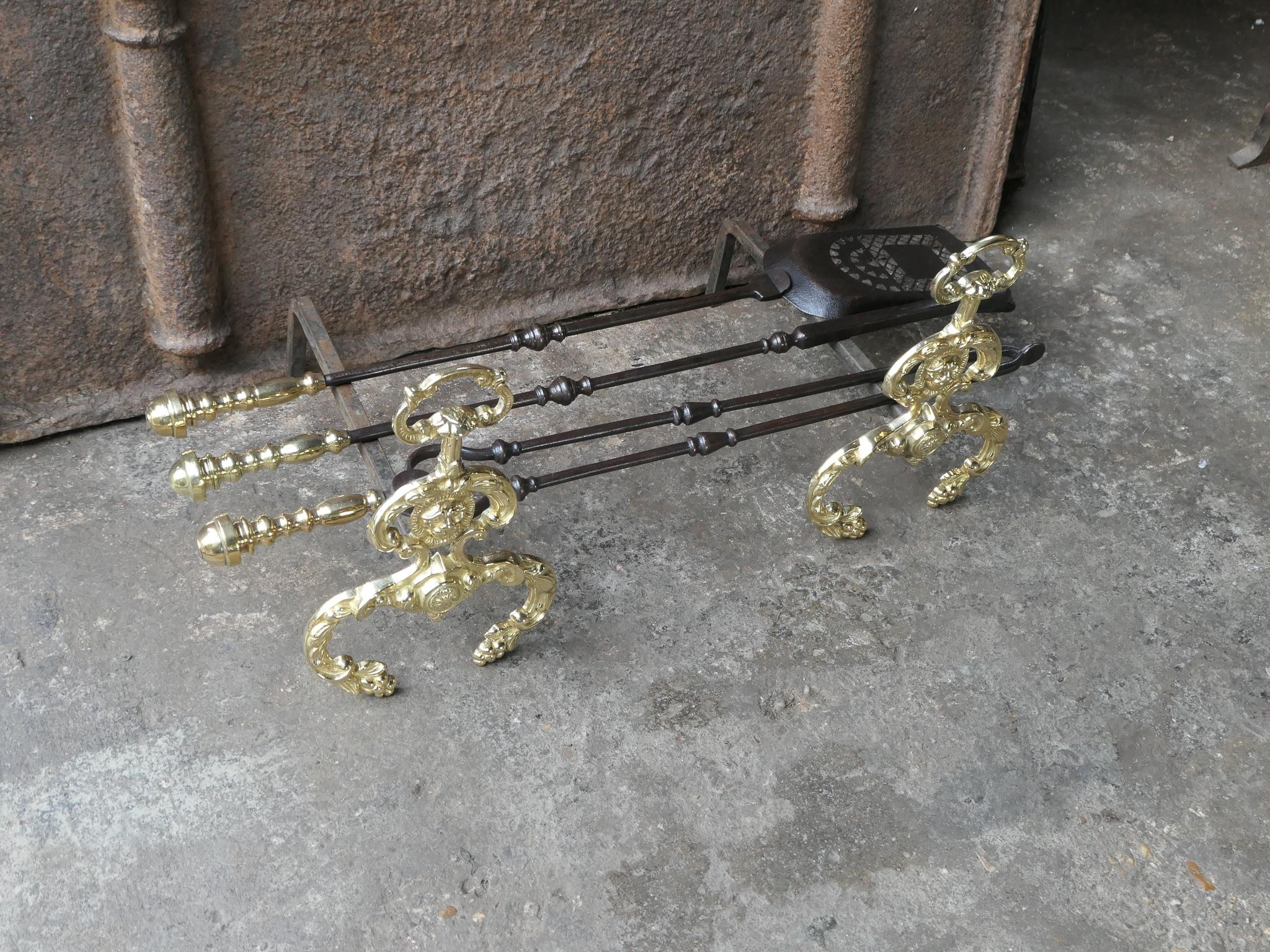 19th Century 18th - 19th C. English Georgian Fire Irons with Rests For Sale