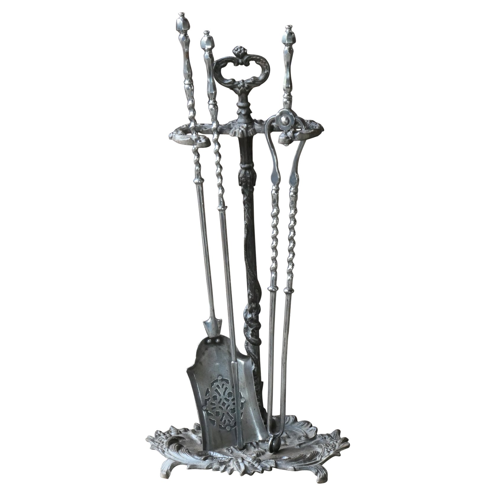 18th - 19th C. English Georgian Polished Steel Fire Irons