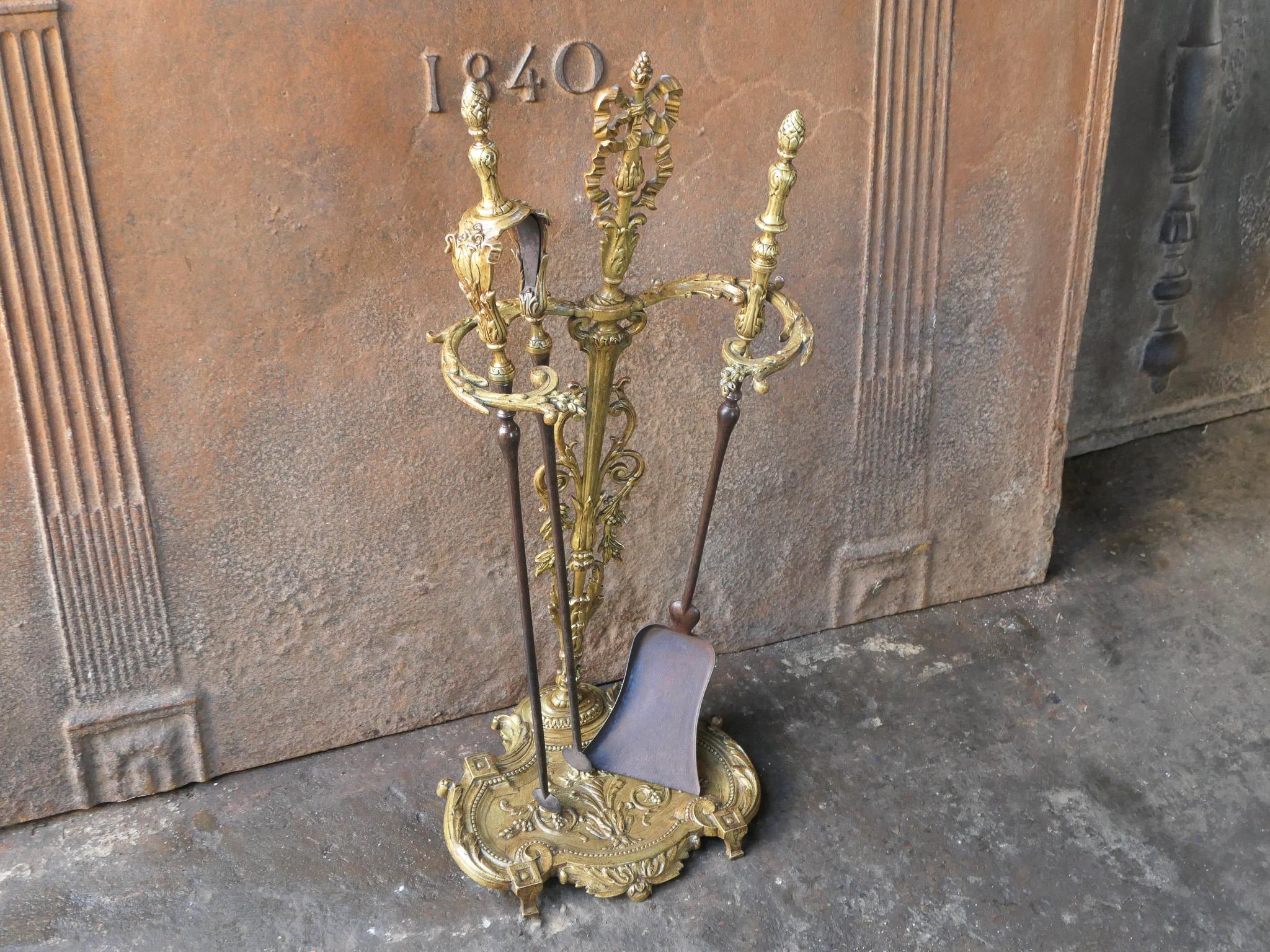 Brass 18th - 19th C. French Neoclassical Fireplace Toolset For Sale