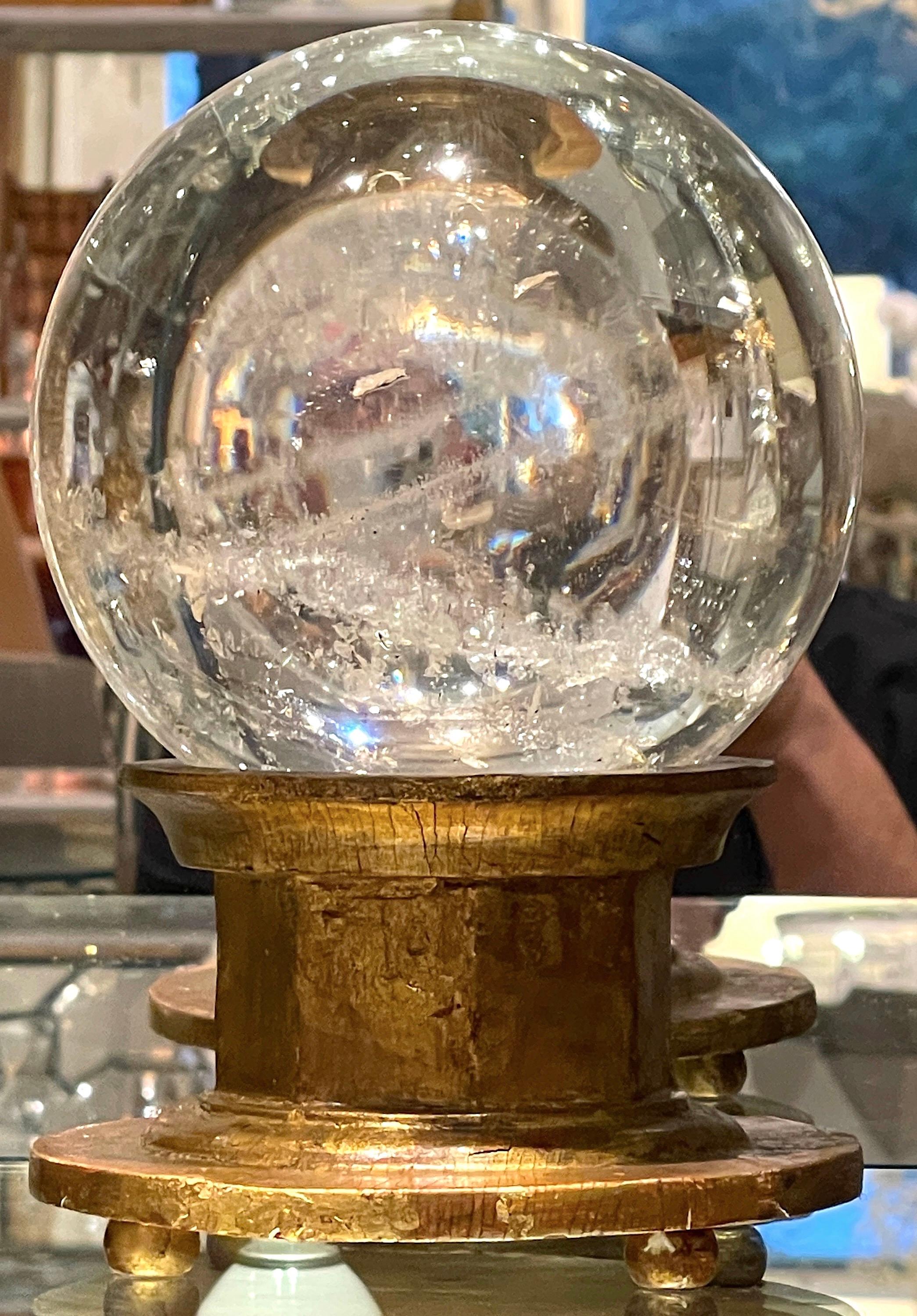 18th-19th C. Italian Rock Crystal Ball on a Later Italian Giltwood Stand For Sale 1