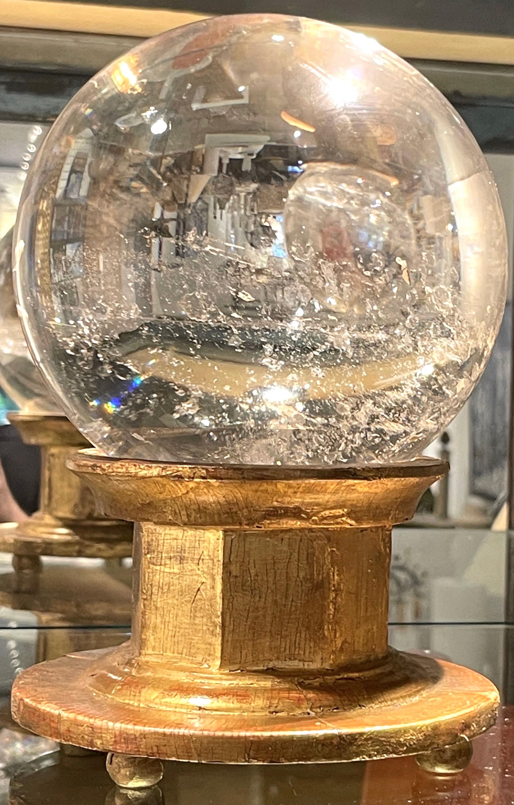18th-19th C. Italian Rock Crystal Ball on a Later Italian Giltwood Stand For Sale 2