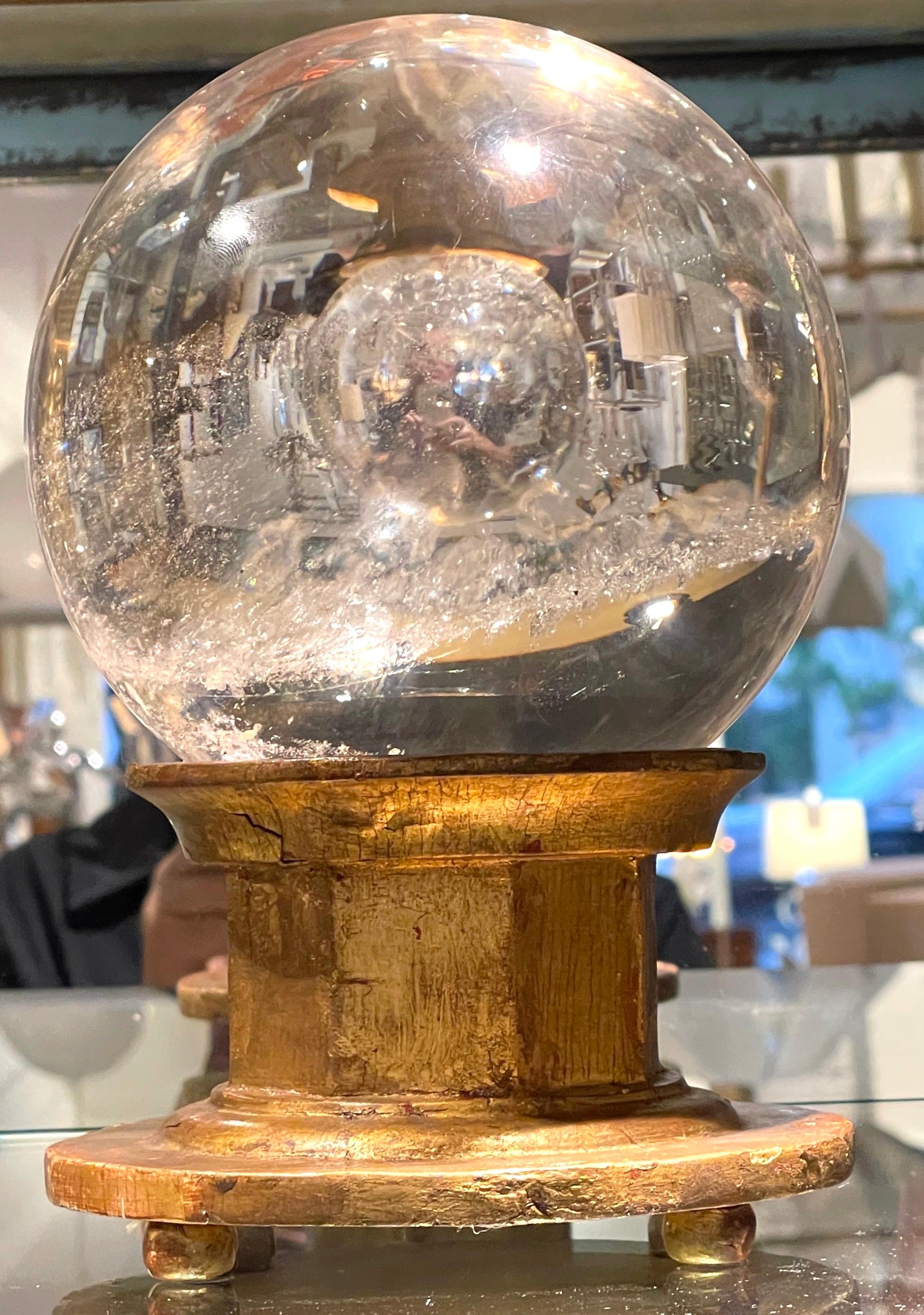 Carved 18th-19th C. Italian Rock Crystal Ball on a Later Italian Giltwood Stand For Sale