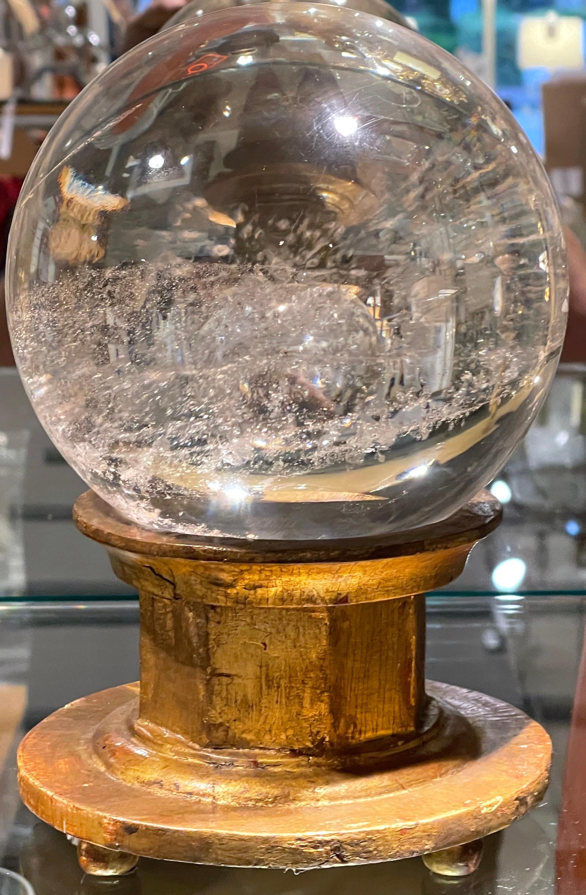 18th-19th C. Italian Rock Crystal Ball on a Later Italian Giltwood Stand In Good Condition For Sale In West Palm Beach, FL