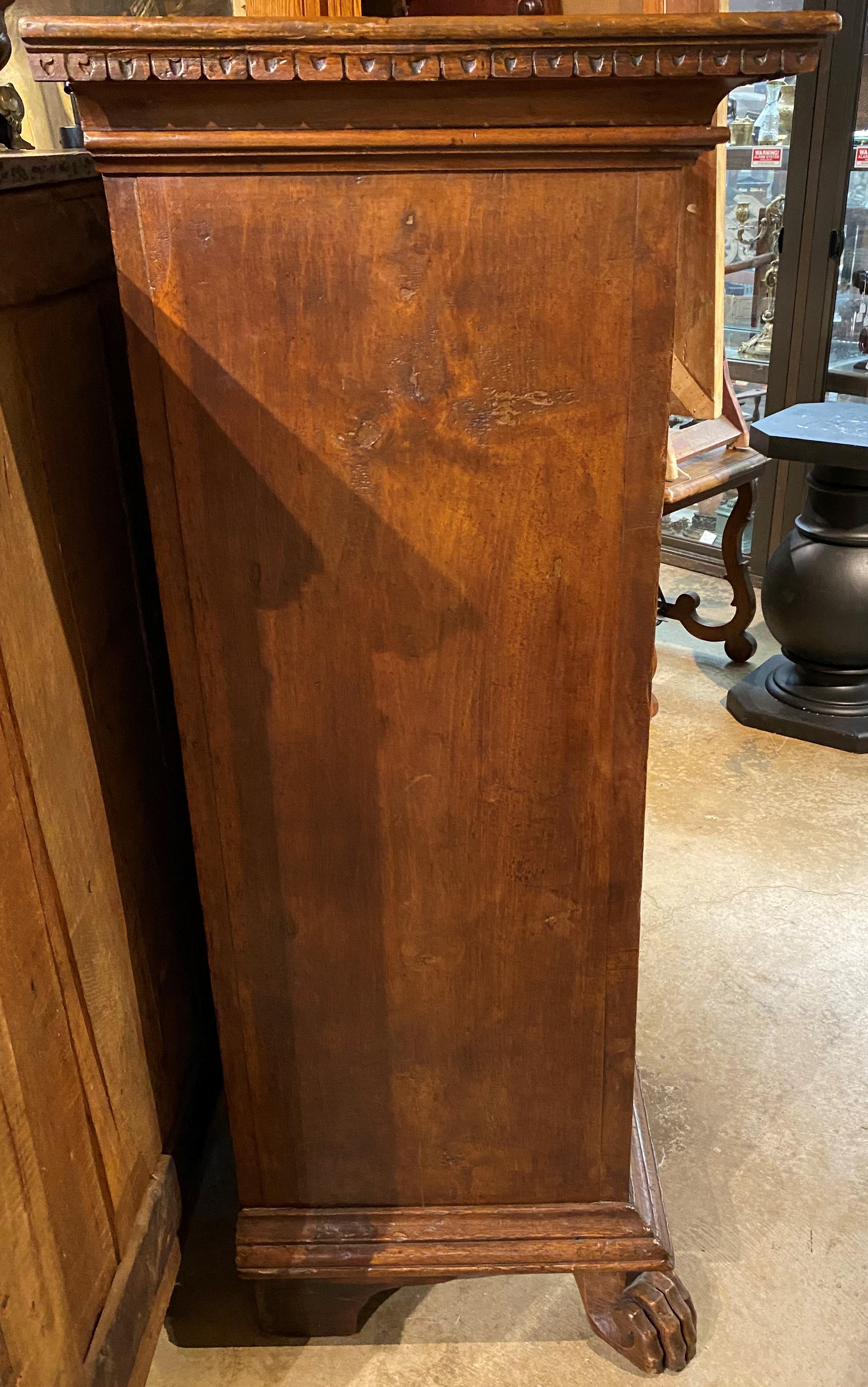 18th/19th c Large Italian Baroque Style Two Door Carved Oak Cabinet w/ Paw Feet In Good Condition For Sale In Milford, NH