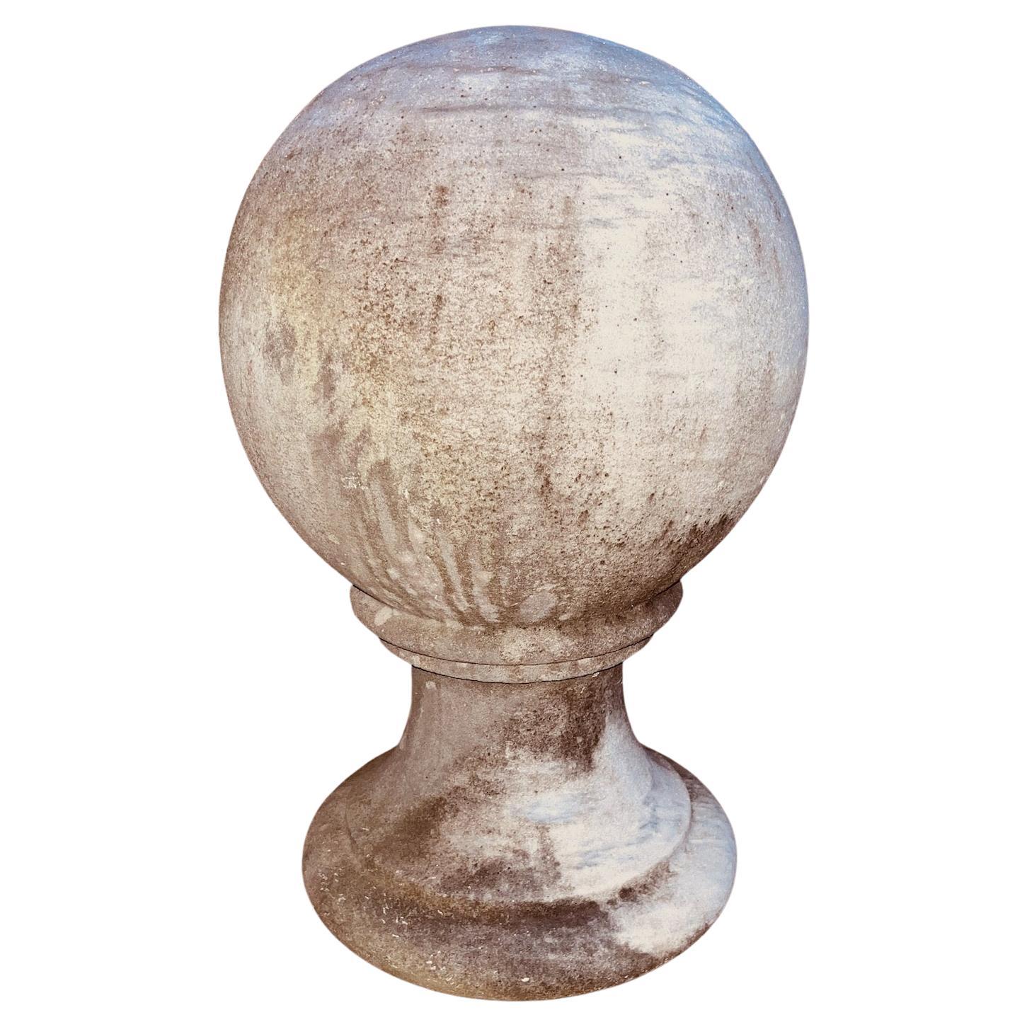 18th/ 19th c. neoclassical hand carved stone ball. with round base For Sale