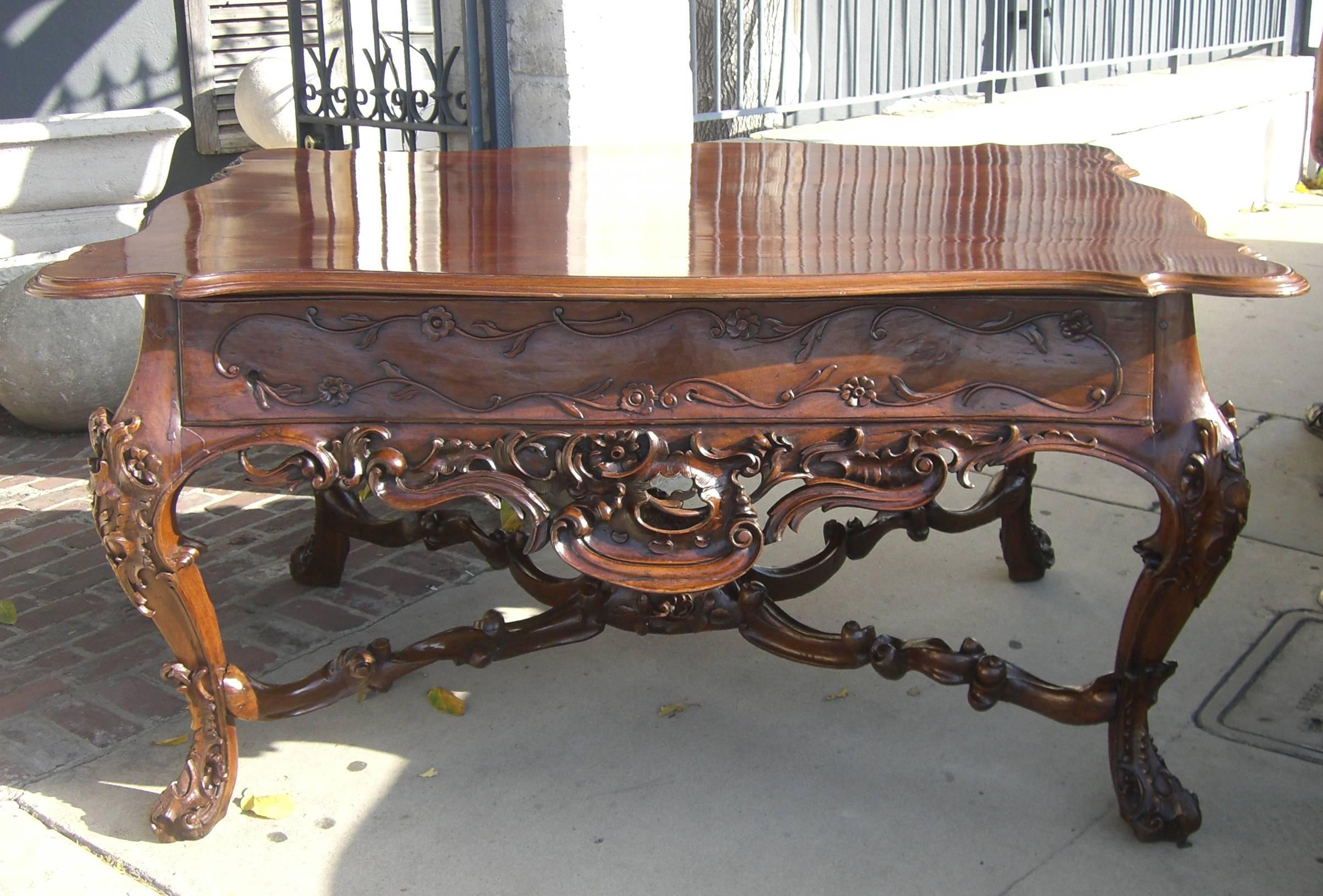 18th Century and Earlier 18th C. Portuguese Grand carved Hardwood Library Table Entry center Antiques LA For Sale