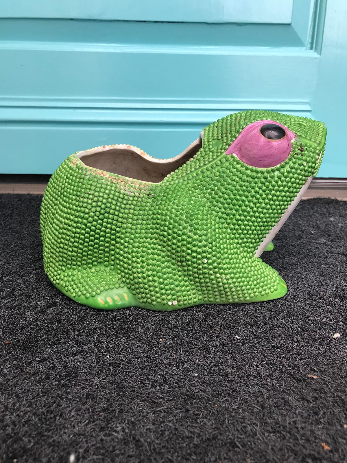 18th-19th century antique Chinese green frog planter.