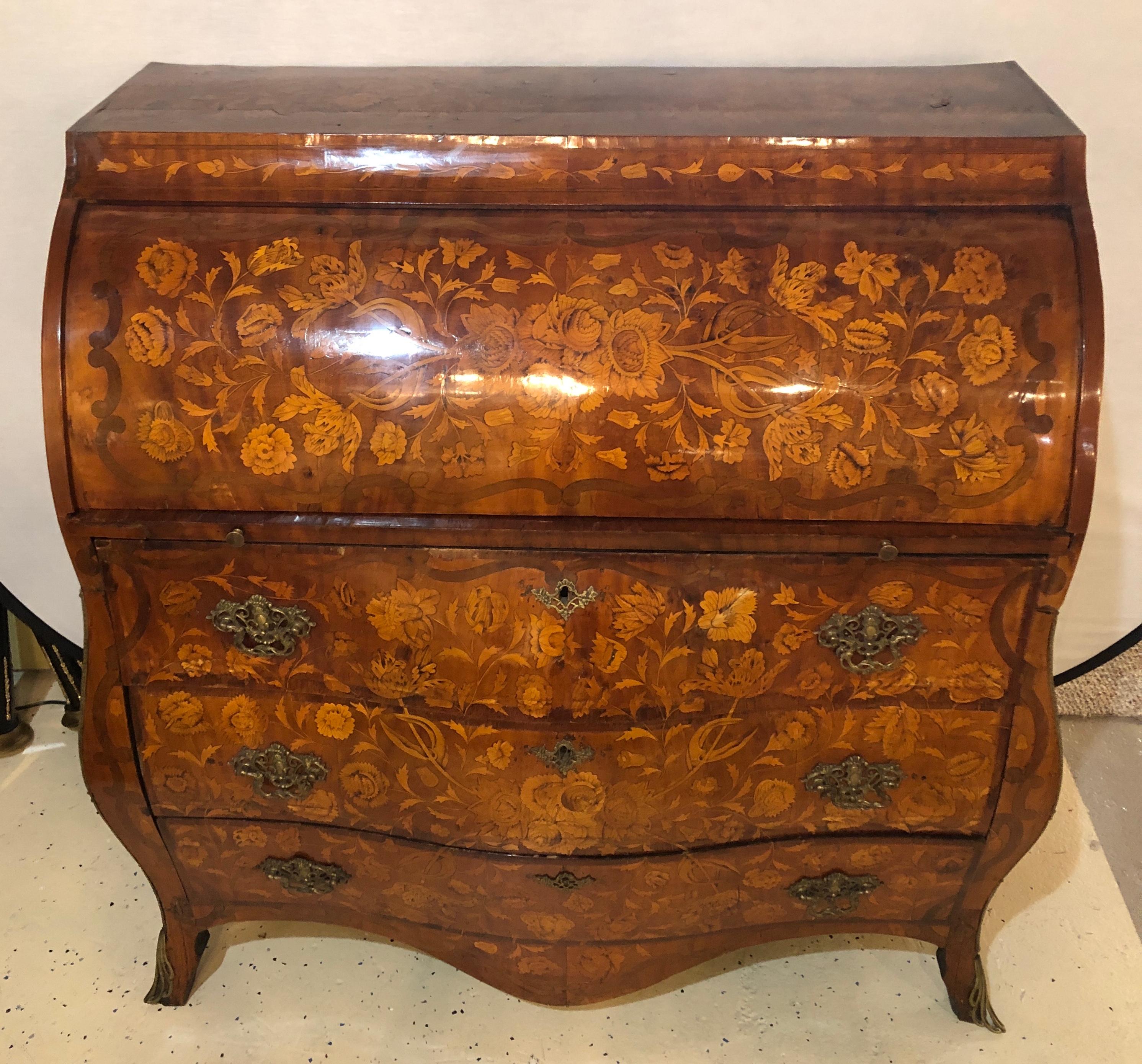 18th-19th Century Bombay Dutch Marquetry Cylinder / Roll Top Desk 9