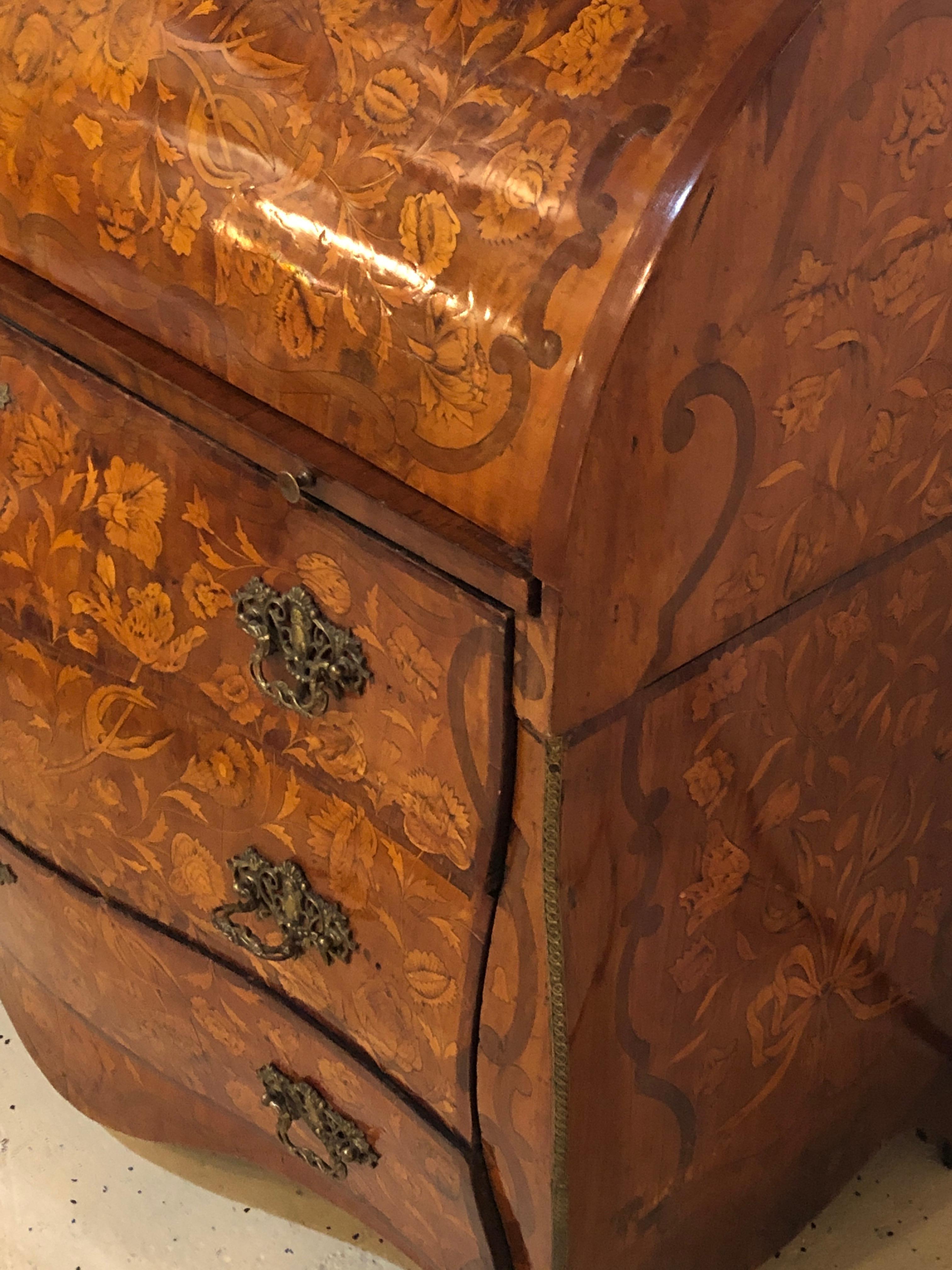 18th-19th Century Bombay Dutch Marquetry Cylinder / Roll Top Desk 11