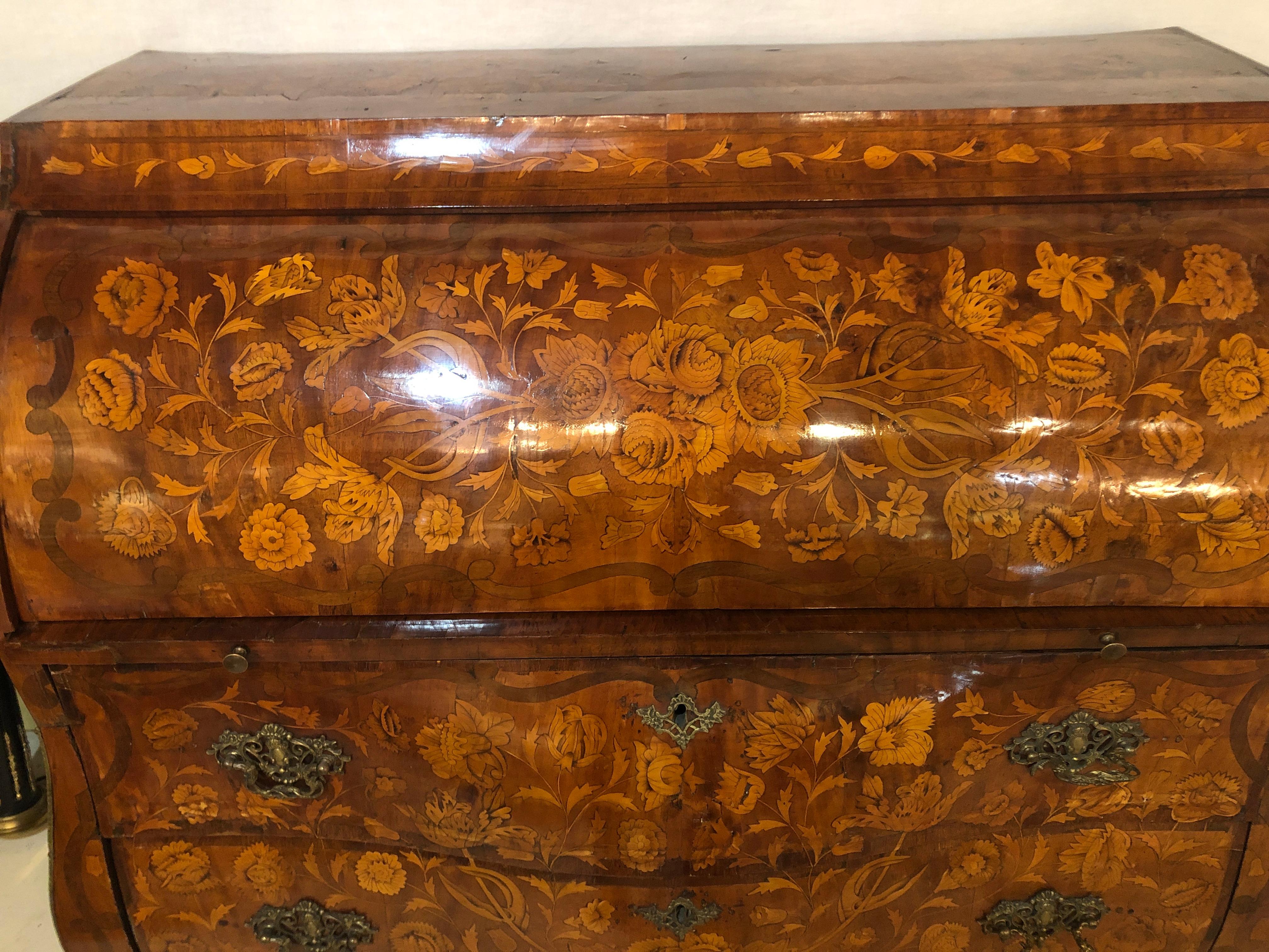 Dutch Colonial 18th-19th Century Bombay Dutch Marquetry Cylinder / Roll Top Desk