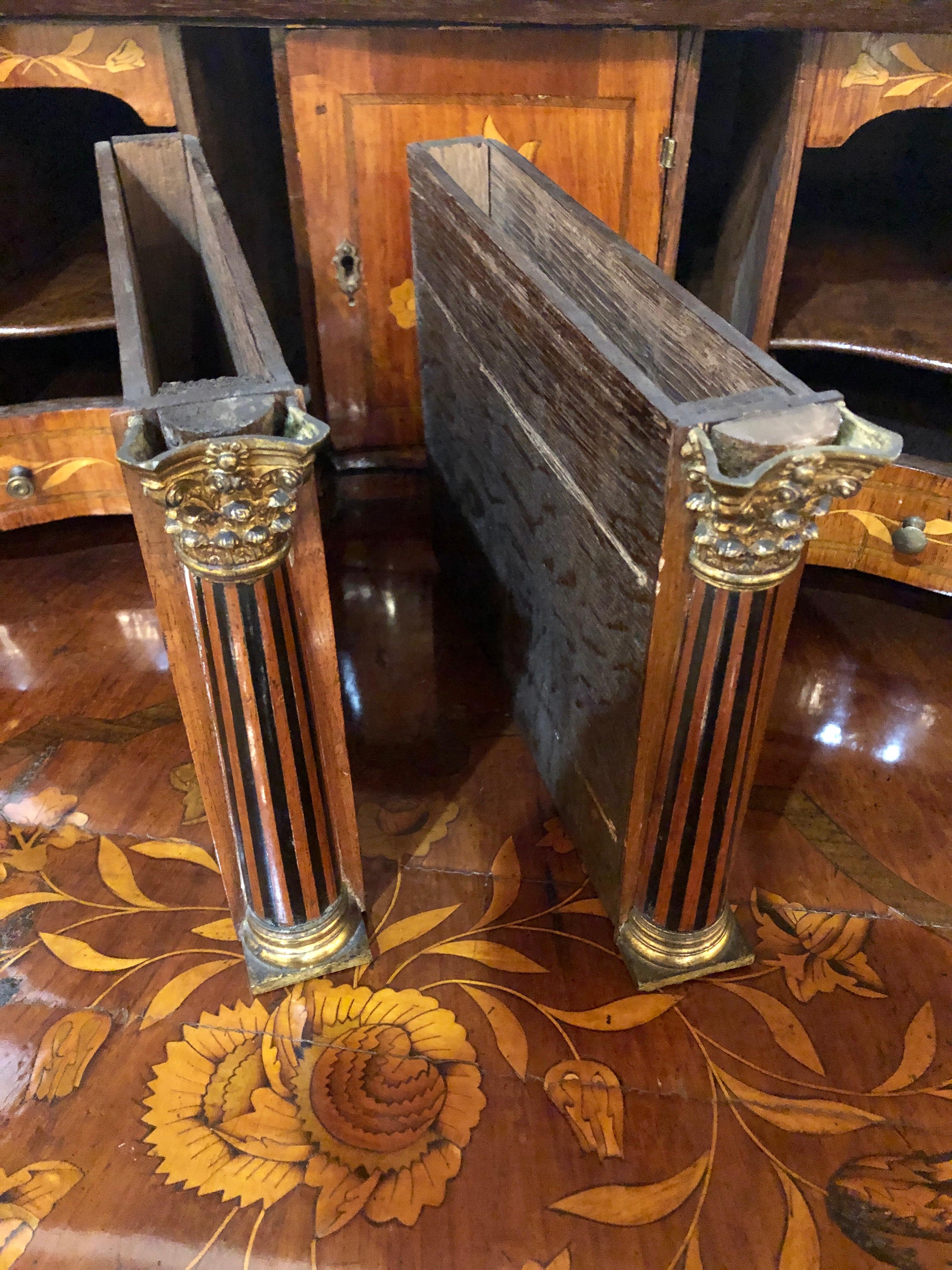 Wood 18th-19th Century Bombay Dutch Marquetry Cylinder / Roll Top Desk