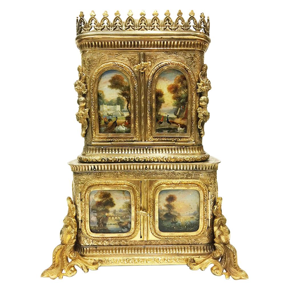 18th Century miniature bronze gilt cabinet