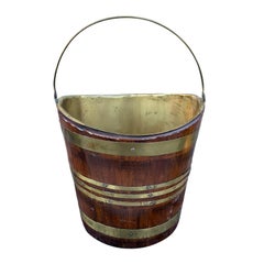 18th-19th Century Campaign Style Brass Bound Oval Peat Bucket with Brass Insert