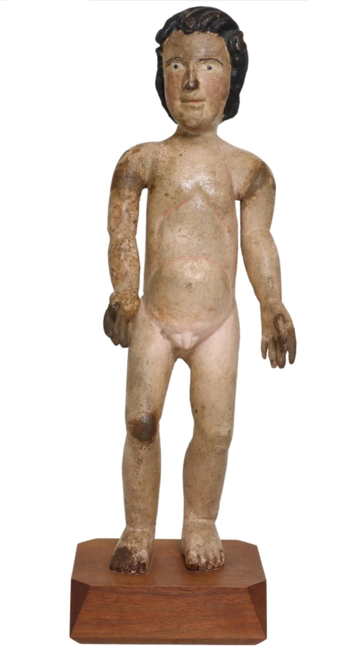 Geschnitzte, bemalte Christus-Kinder-Altarfigur aus Kalkholz, 18./19. Jahrhundert  im Angebot 12