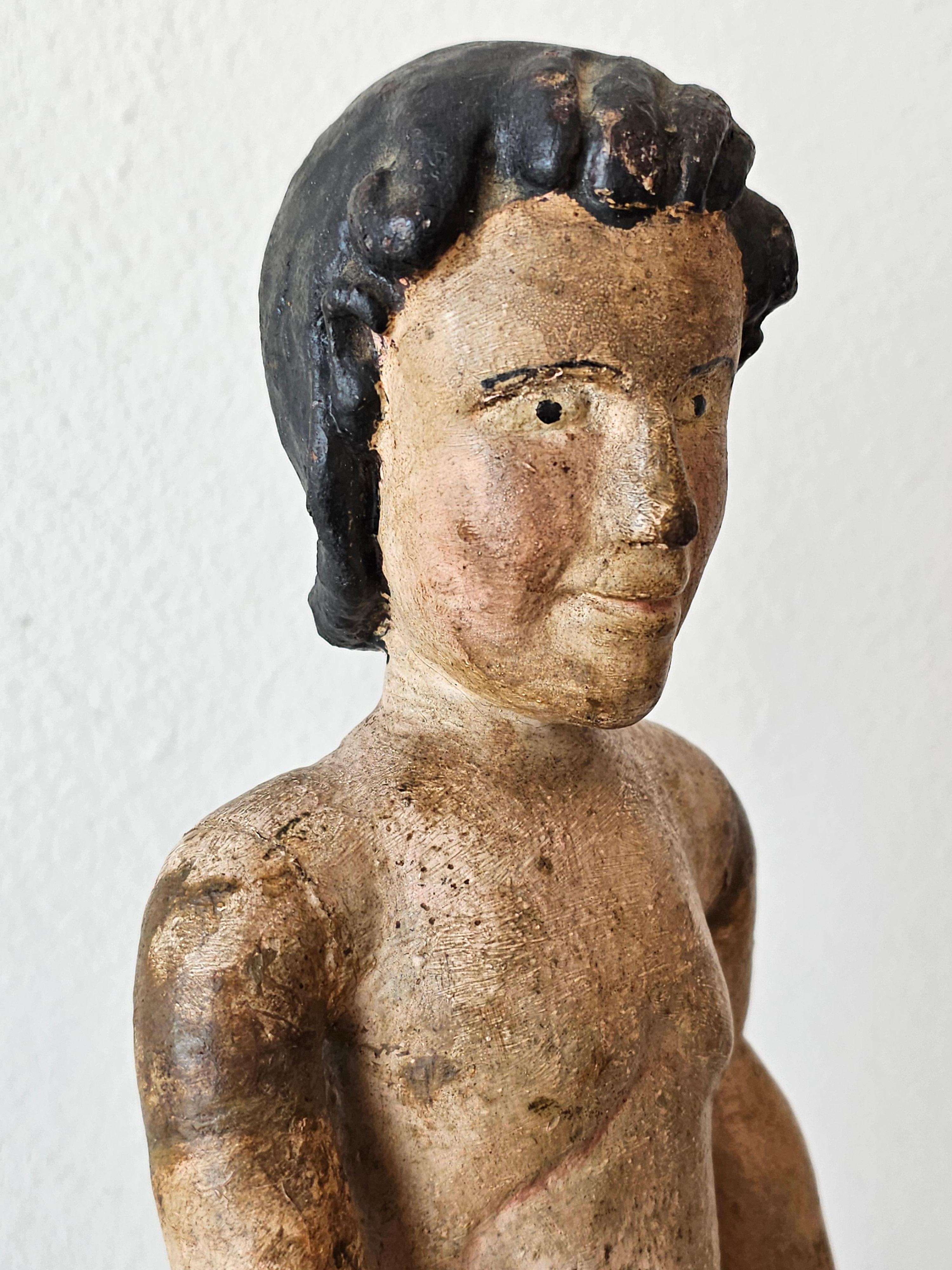 Baroque 18th/19th Century Carved Painted Limewood Christ Child Altar Figure Sculpture For Sale