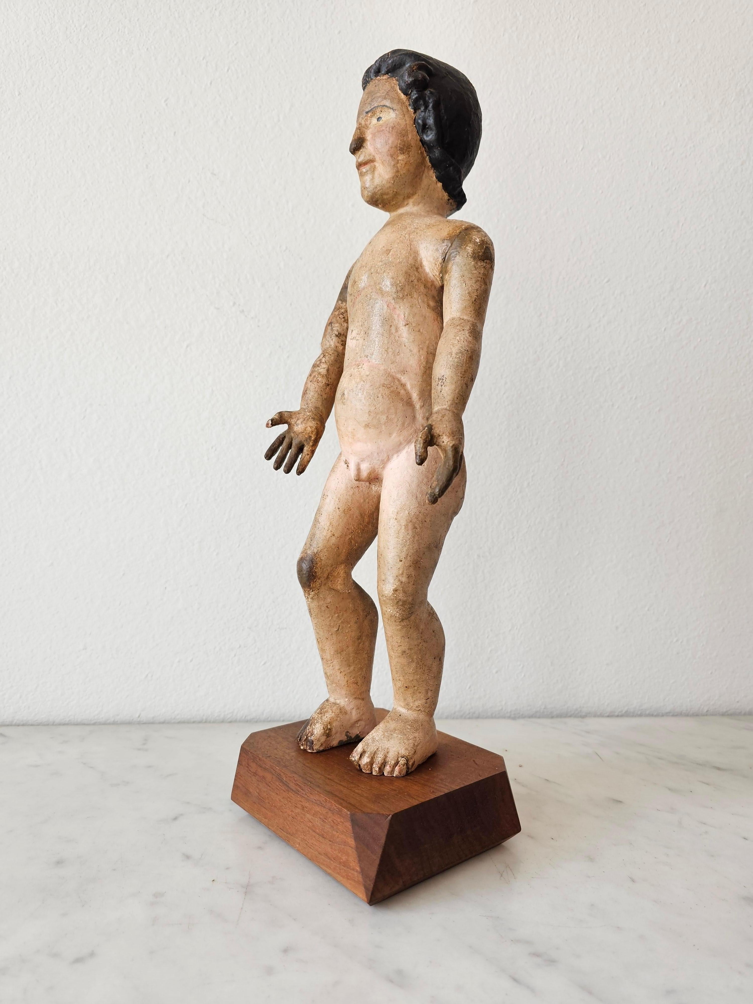 Hand-Carved 18th/19th Century Carved Painted Limewood Christ Child Altar Figure Sculpture  For Sale