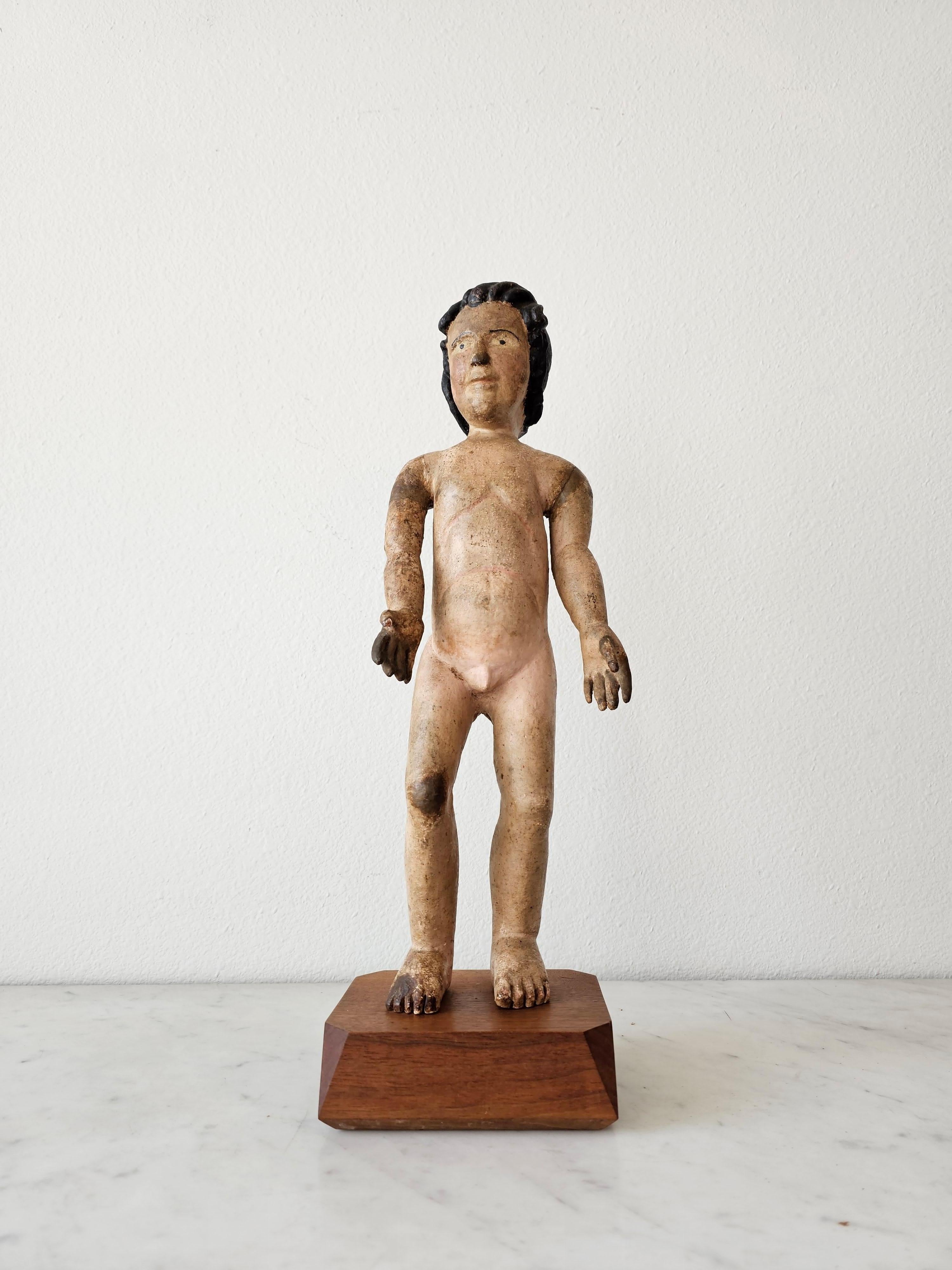 Wood 18th/19th Century Carved Painted Limewood Christ Child Altar Figure Sculpture  For Sale