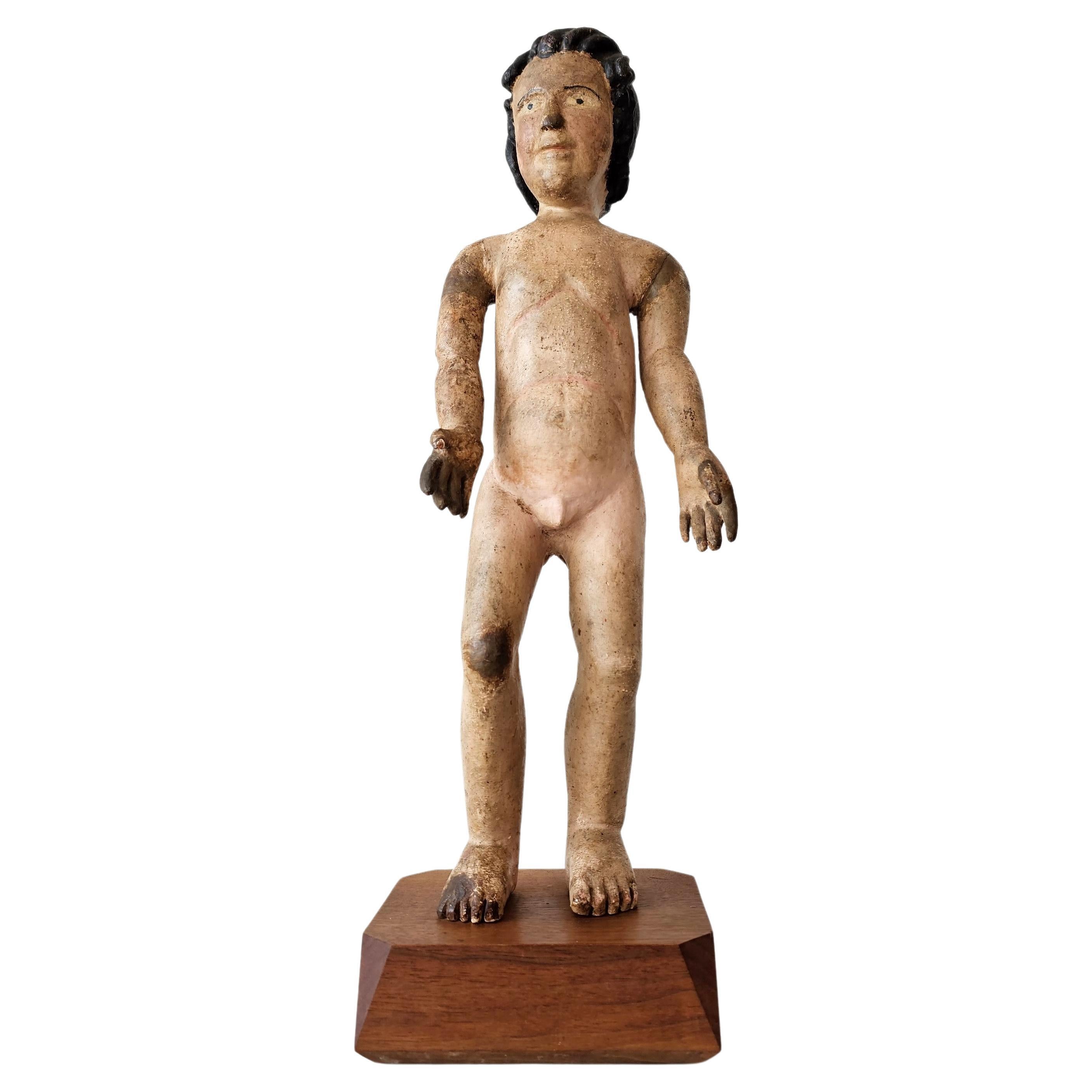 Escultura de madera de tilo tallada y pintada del siglo XVIII/XIX Figura de altar del Niño Jesús