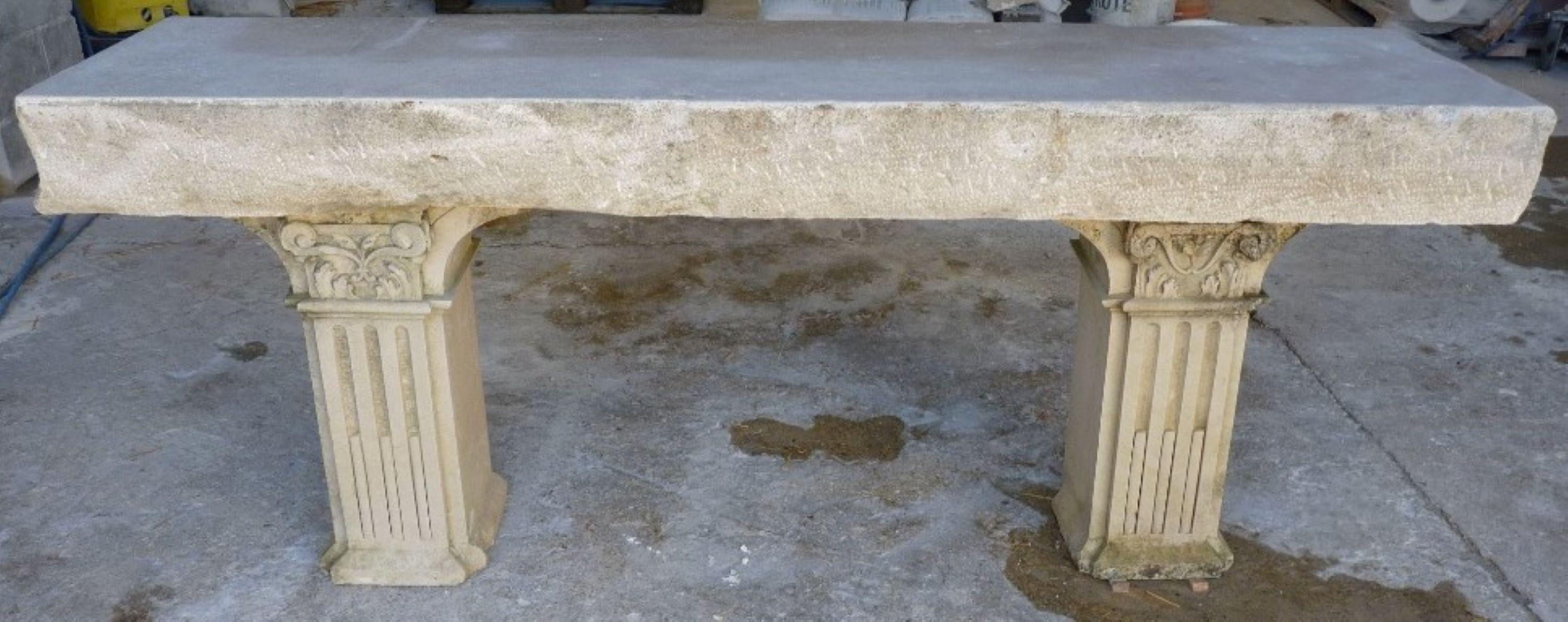 18th-19th century carved stone antique Console garden refreshments outdoor indoor table. It will be the perfect touch by an outdoor fireplace, whether decorated with a jardiniere or an anduze , or simply used as a patisserie and to hold food for