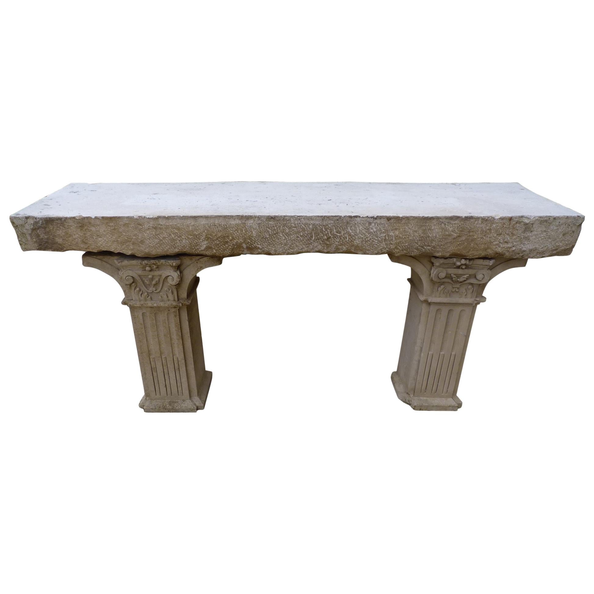 18th-19th Century Carved Stone Antique Garden Console Outdoor Indoor Table 