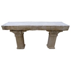 18th-19th Century Carved Stone Antique Garden Console Outdoor Indoor Table