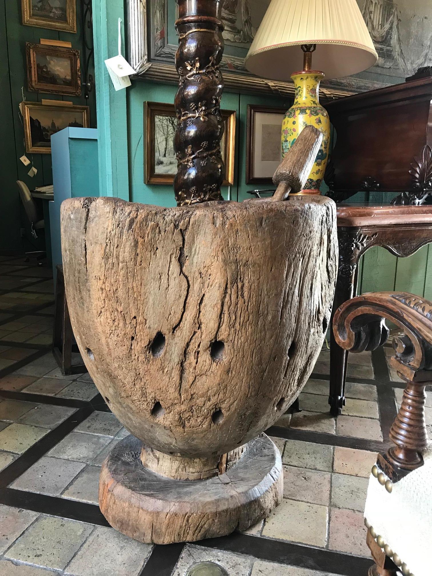 South American Hand Carved Wood Holder Planter Vase Jardinière Cachepot Decorative Antiques LA  For Sale