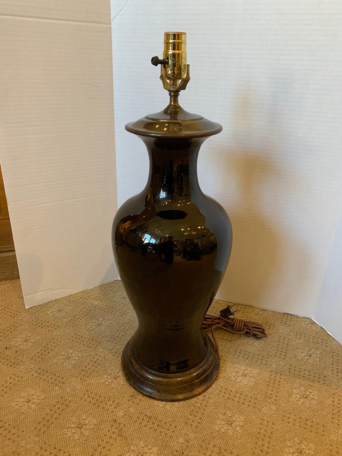 18th-19th Century Chinese Black Mirror Porcelain Vase as Lamp In Good Condition In Atlanta, GA