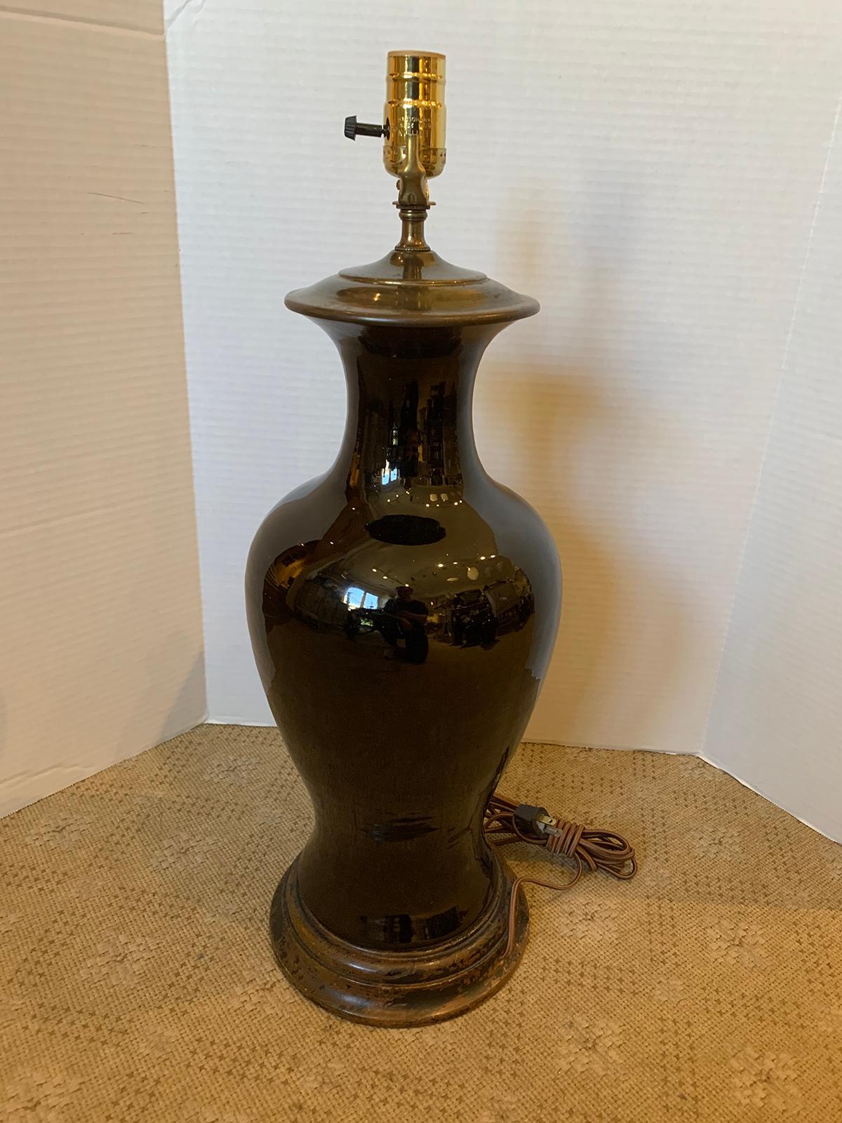 18th Century 18th-19th Century Chinese Black Mirror Porcelain Vase as Lamp
