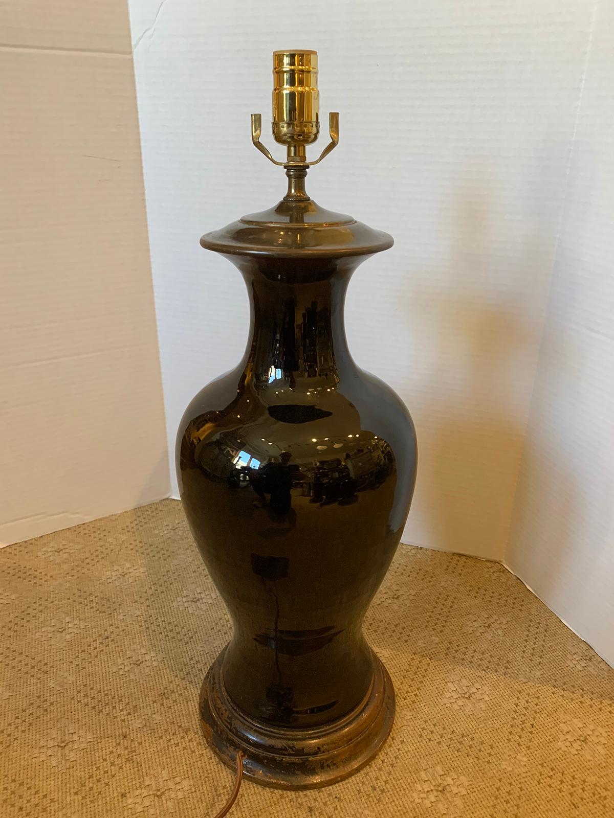 18th-19th Century Chinese Black Mirror Porcelain Vase as Lamp 1