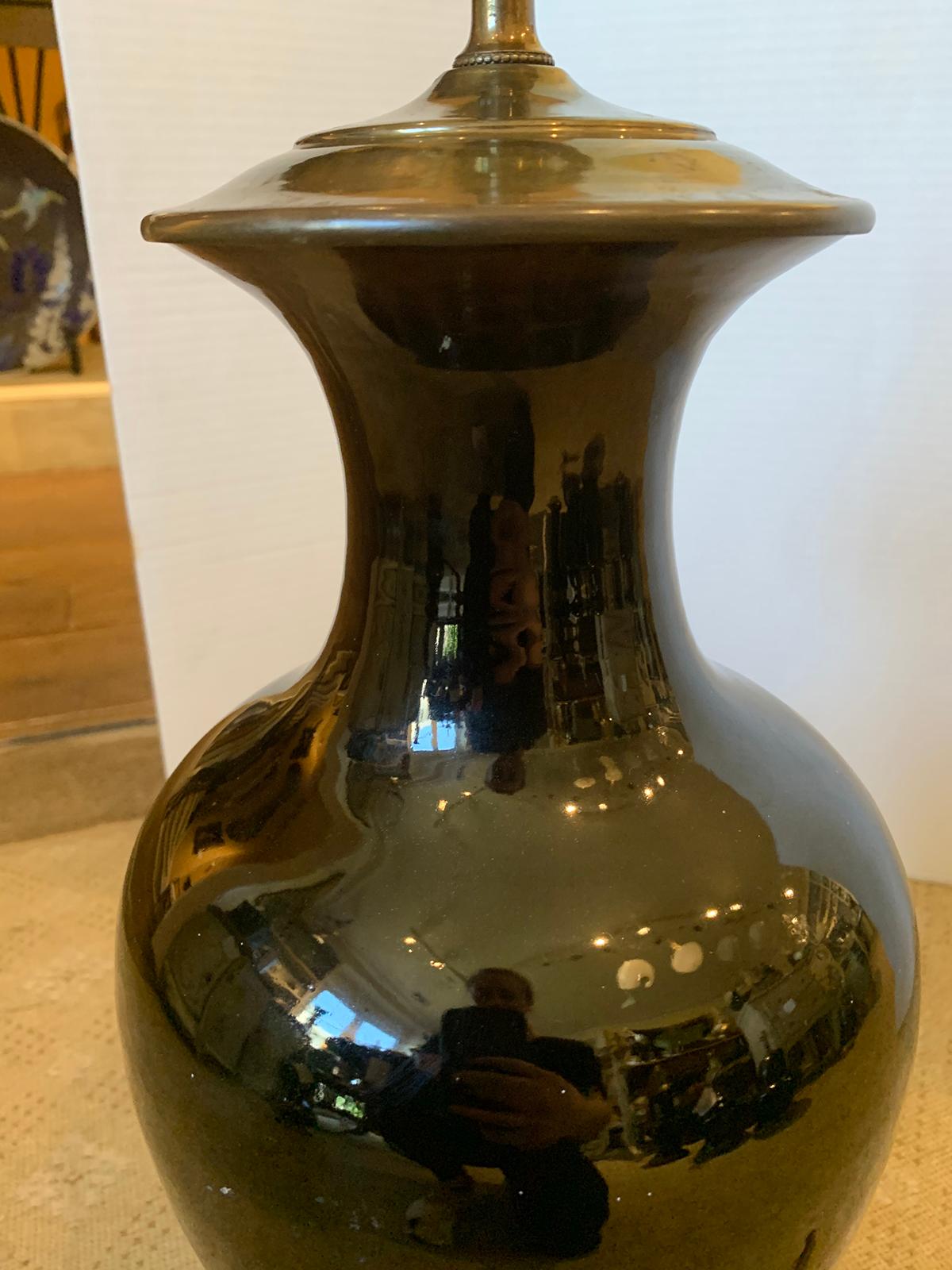 18th-19th Century Chinese Black Mirror Porcelain Vase as Lamp 4