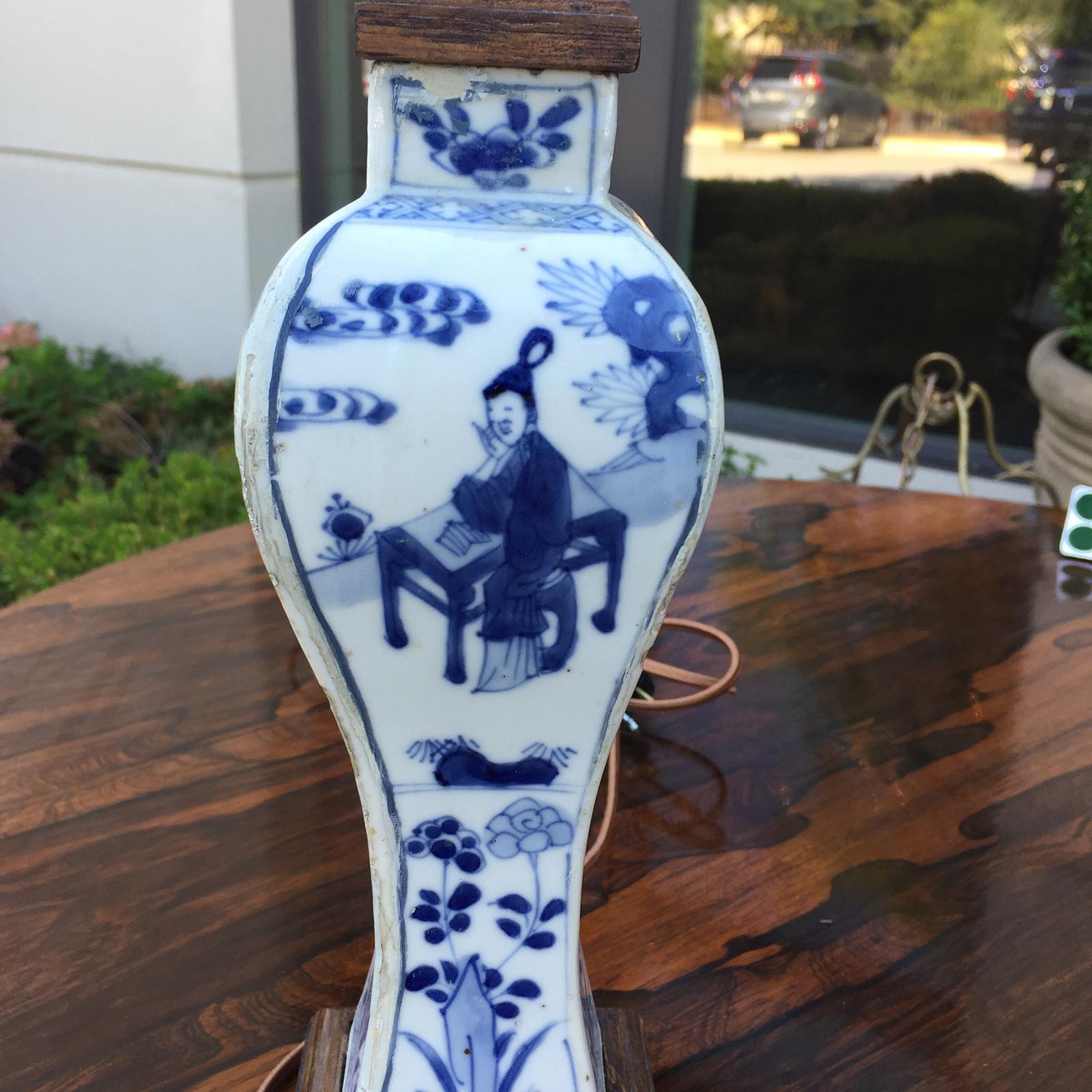 18th Century 18th-19th Century Chinese Blue & White Porcelain Vase as Lamp For Sale