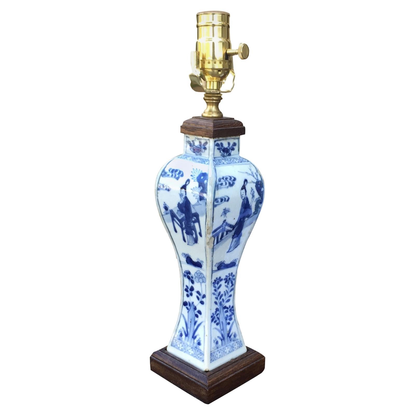 18th-19th Century Chinese Blue & White Porcelain Vase as Lamp For Sale