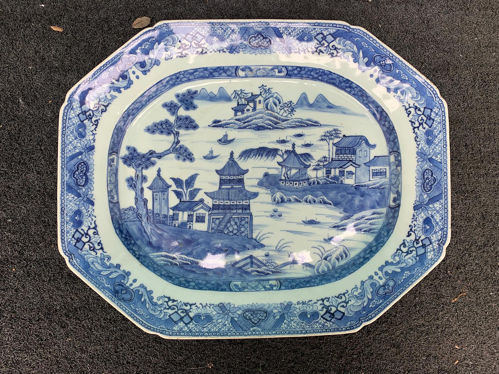 18th-19th century Chinese canton blue and white charger.
