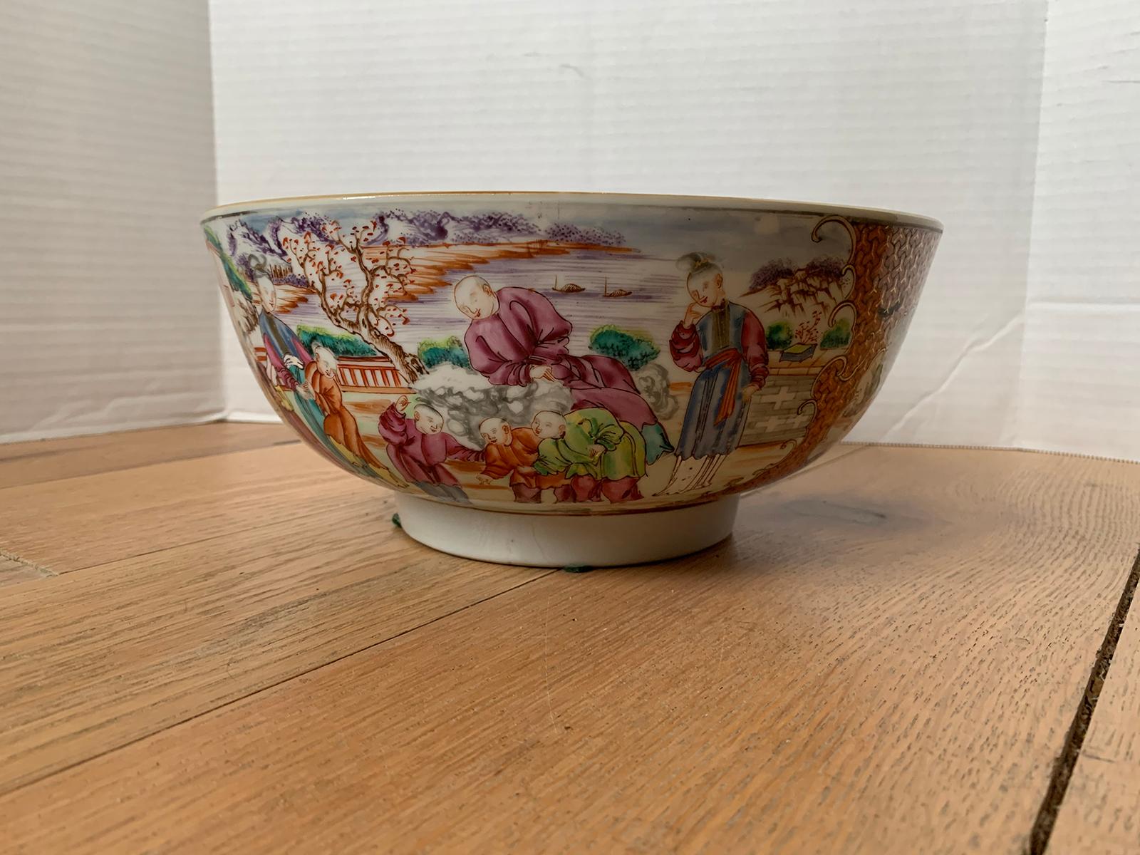 18th-19th Century Chinese Export Porcelain Punch Bowl, Unmarked In Good Condition In Atlanta, GA