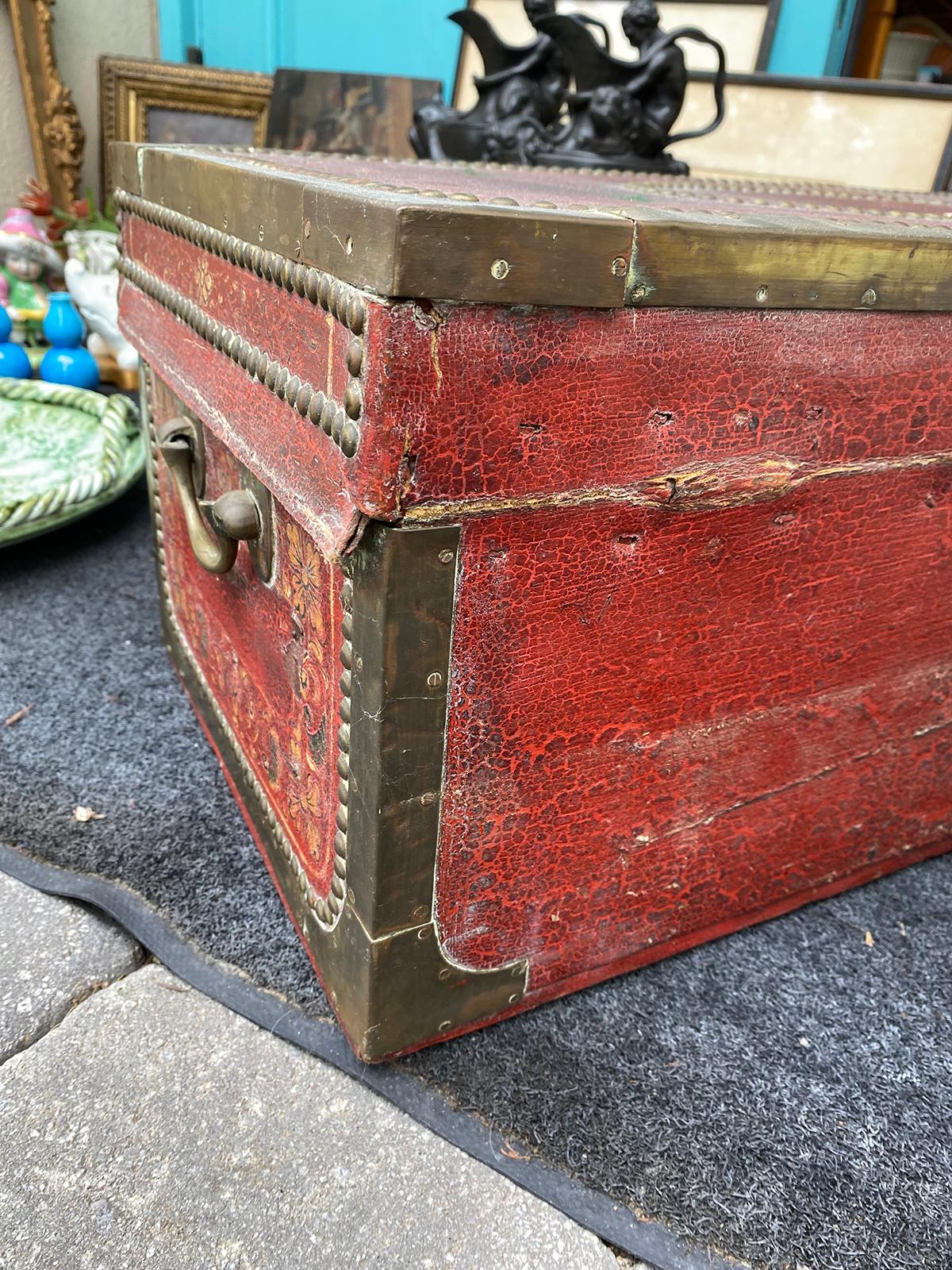 18th-19th Century Chinese Export Red Painted Leather Camphor Wood Trunk 7