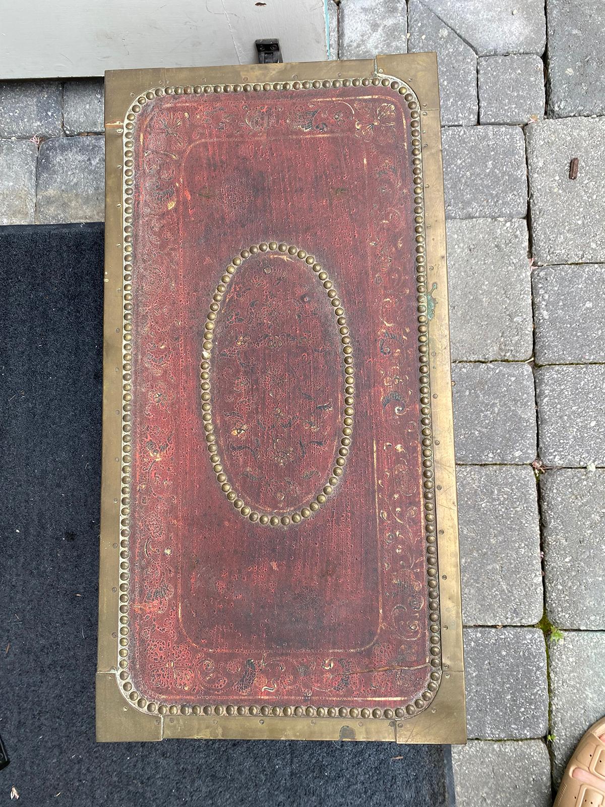 18th Century and Earlier 18th-19th Century Chinese Export Red Painted Leather Camphor Wood Trunk