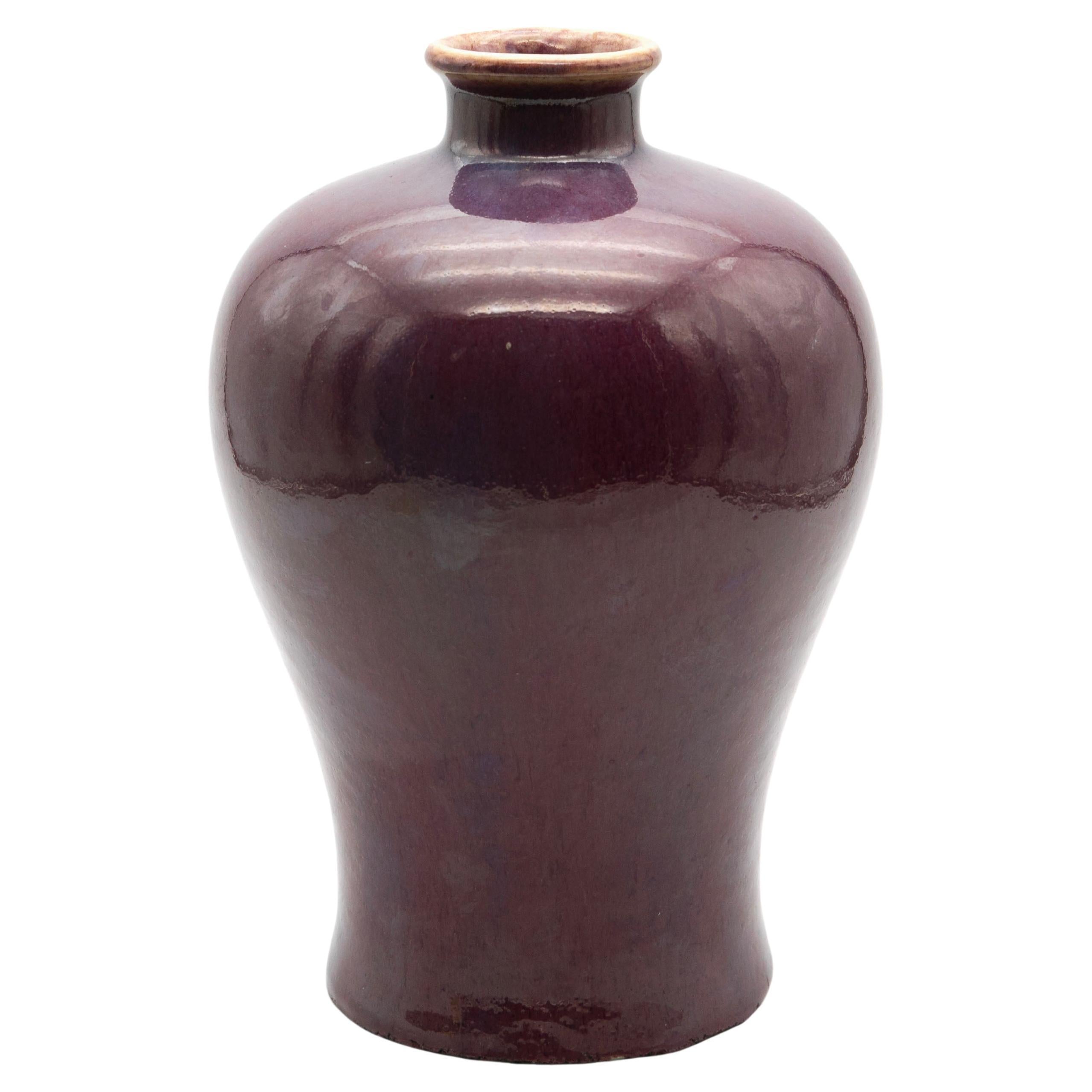 Late Qing 19'th Vase with Deep Purple Glaze For Sale