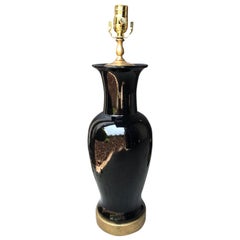 18th-19th Century Chinese Mirror Black Porcelain Vas as Lamp, Custom Base
