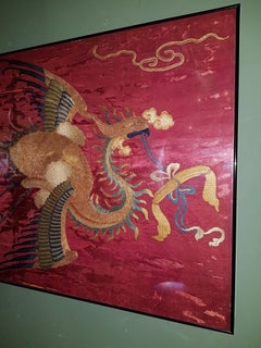18th-19th Century Chinese Silk Embroidery of a Flying Phoenix