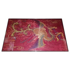 Antique 18th-19th Century Chinese Silk Embroidery of a Flying Phoenix