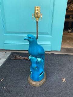 18th-19th Century Chinese Turquoise Porcelain Bird Mounted as Lamp