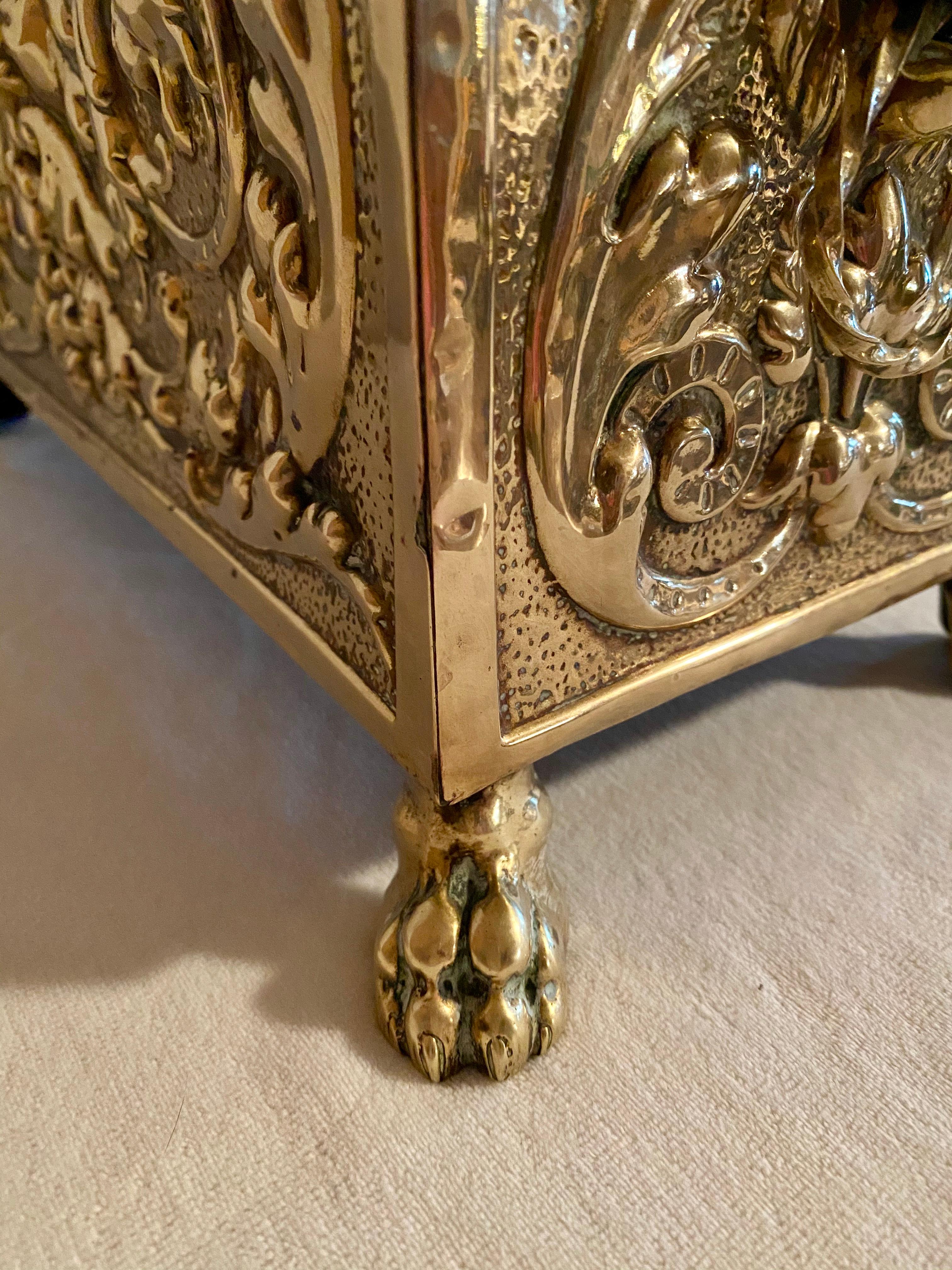 Brass 18th-19th Century Classic French Repousse Jardinière with original Tin Liner