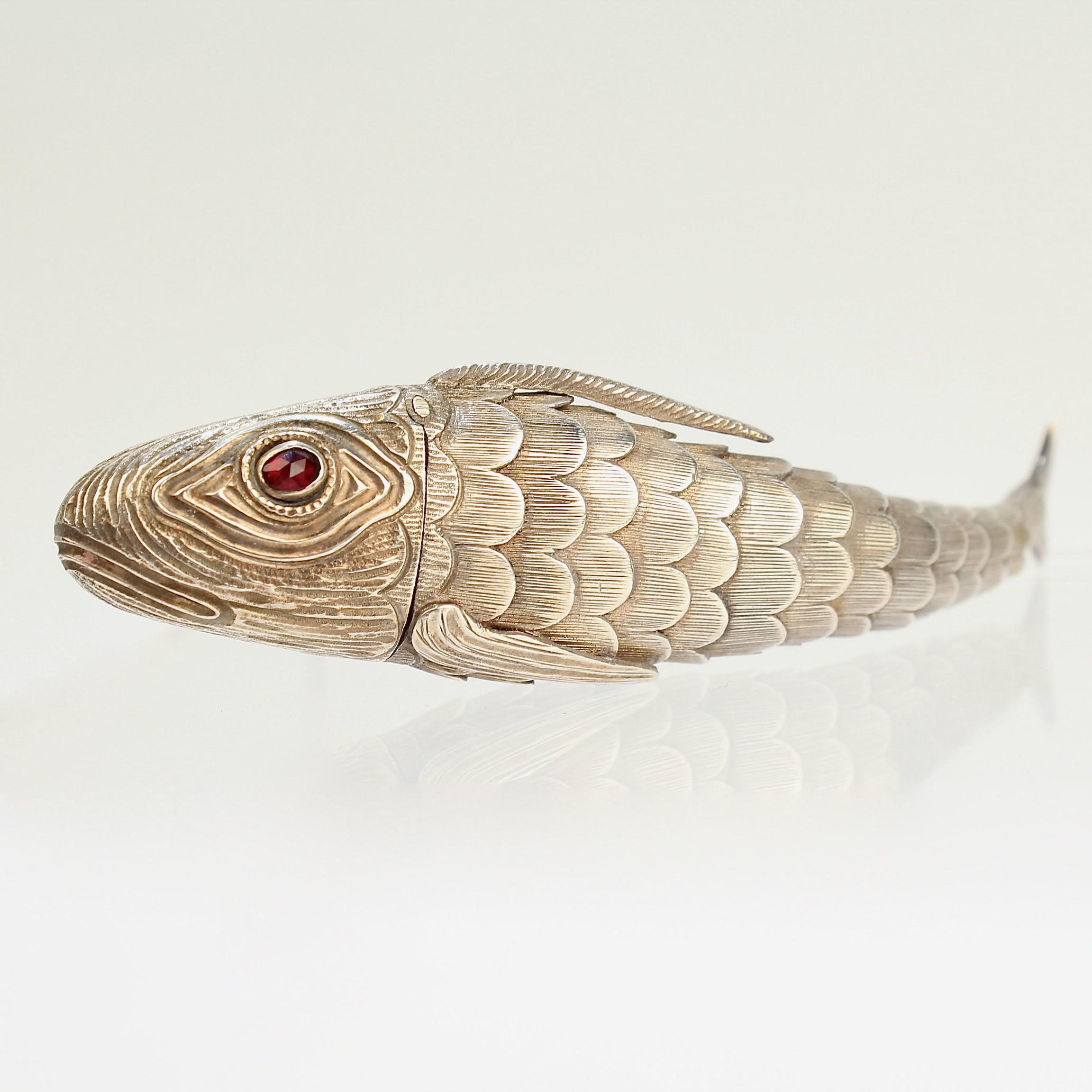 Women's or Men's 18th-19th Century Continental Articulated Fish Form Silver Vinaigrette Box
