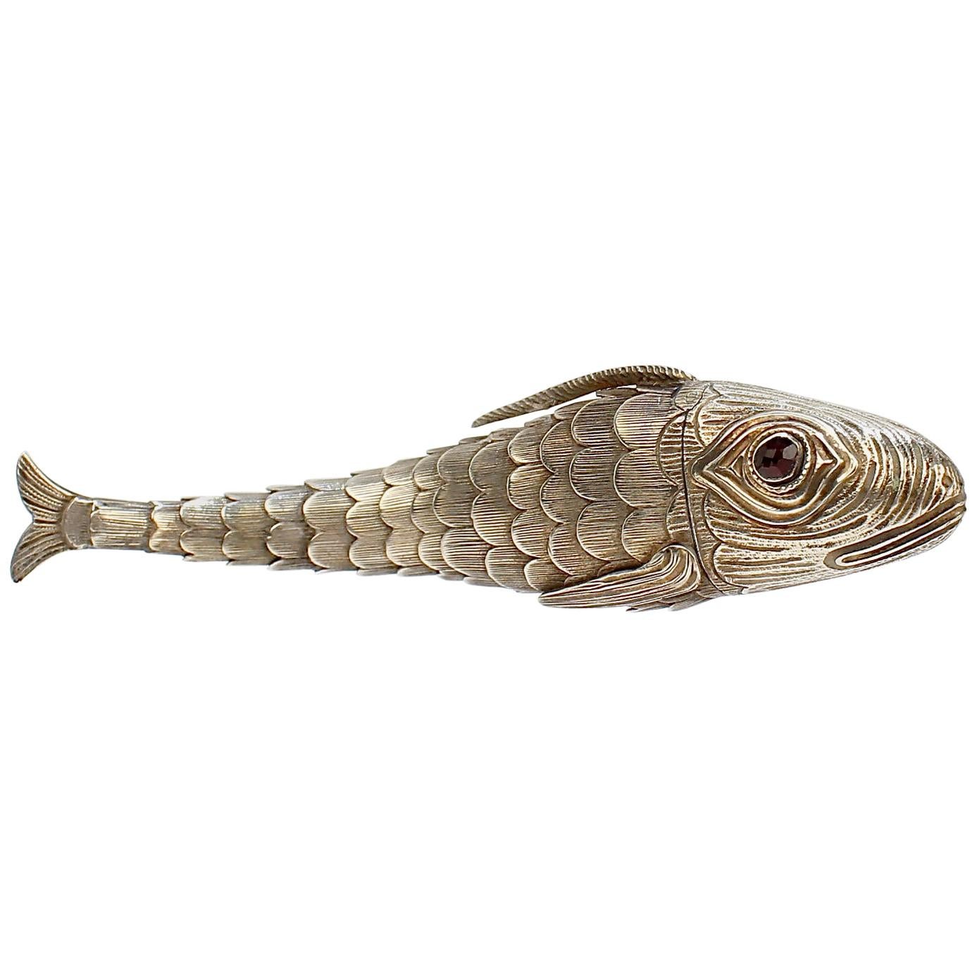 18th-19th Century Continental Articulated Fish Form Silver Vinaigrette Box