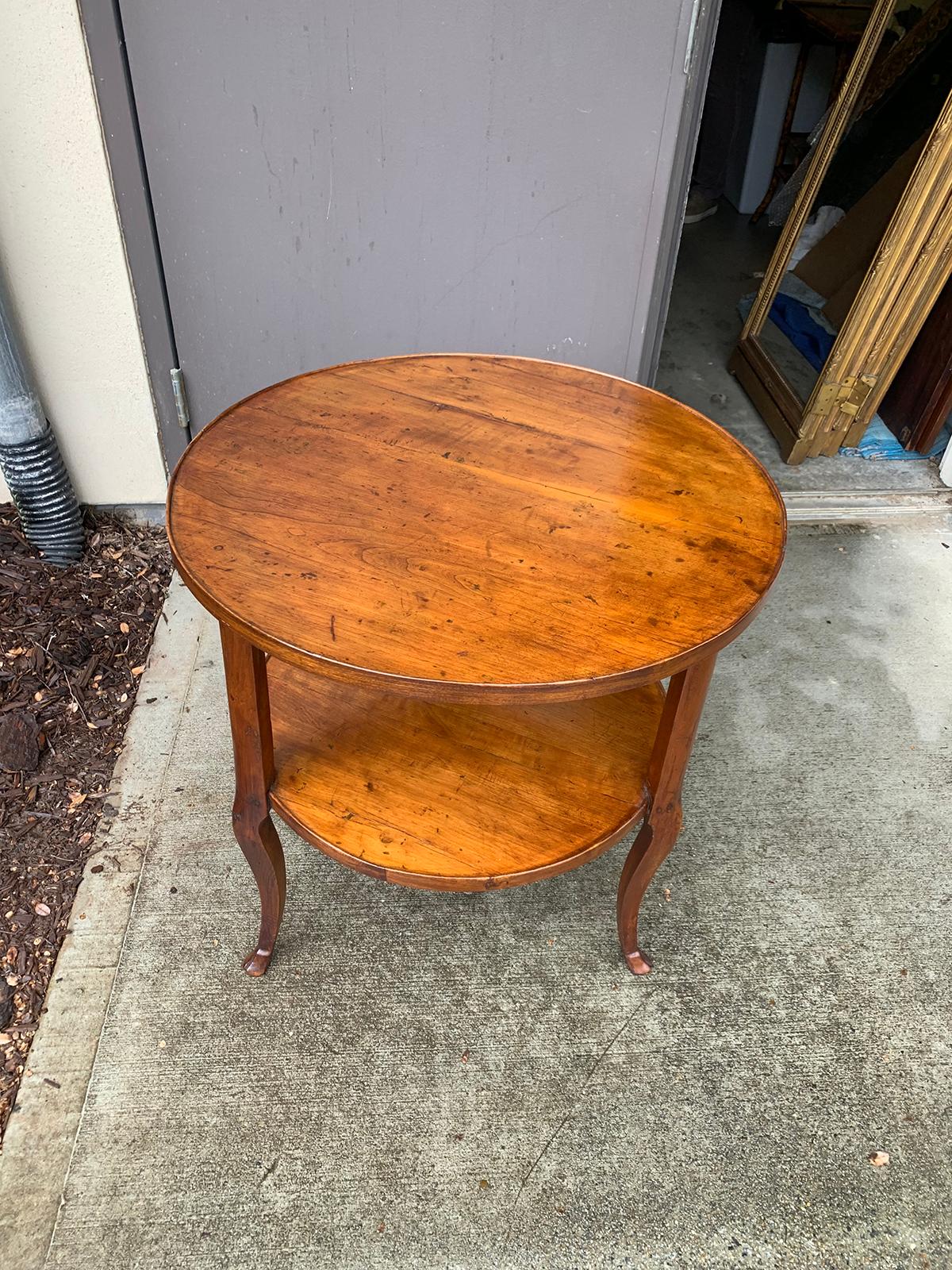 Wood 18th-19th Century Continental Round Two-Tier Table with Hoof Feet