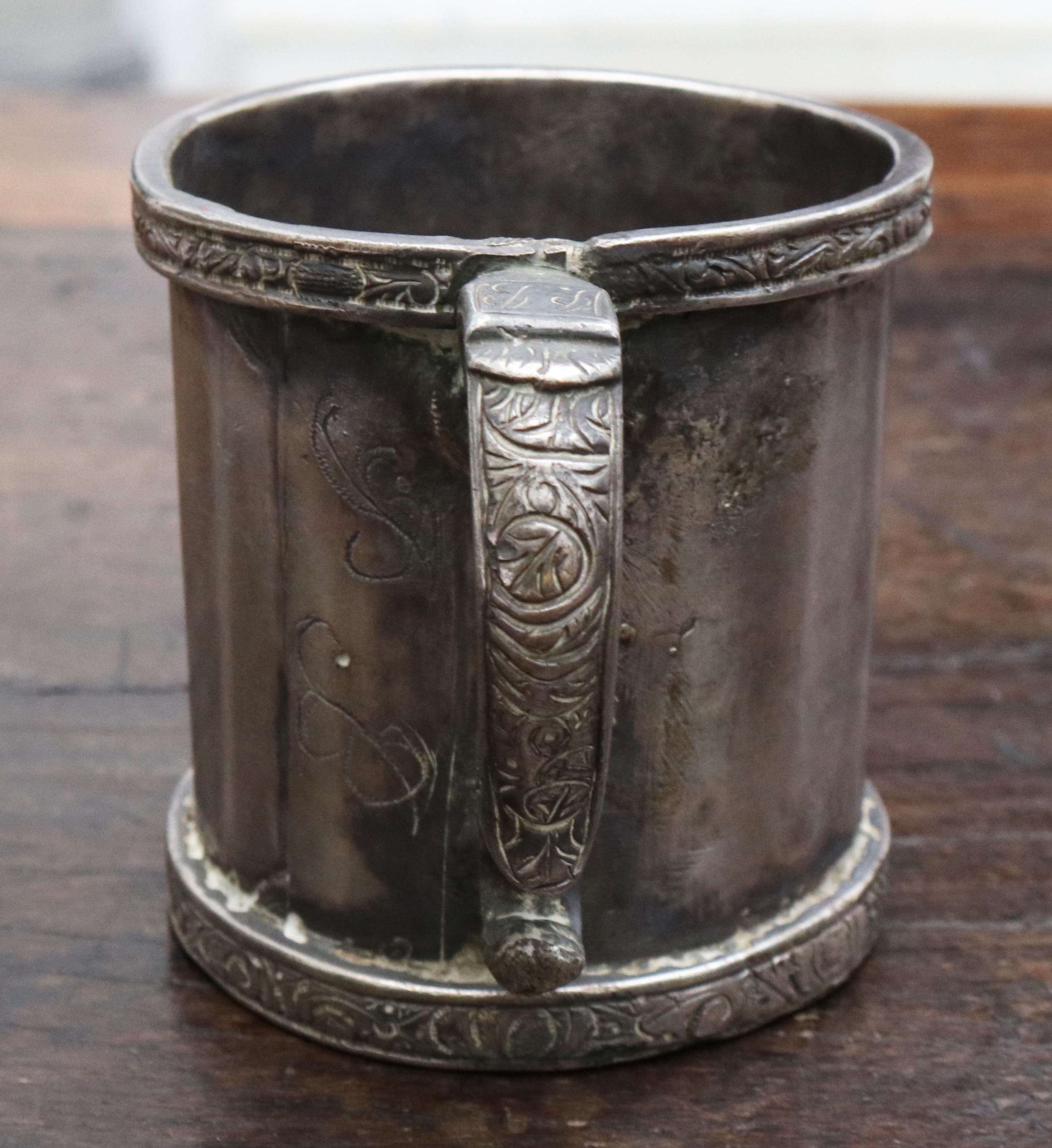 18th-19th Century Cylinder Shaped Silver Cup with Handle Possibly Bolivian 1