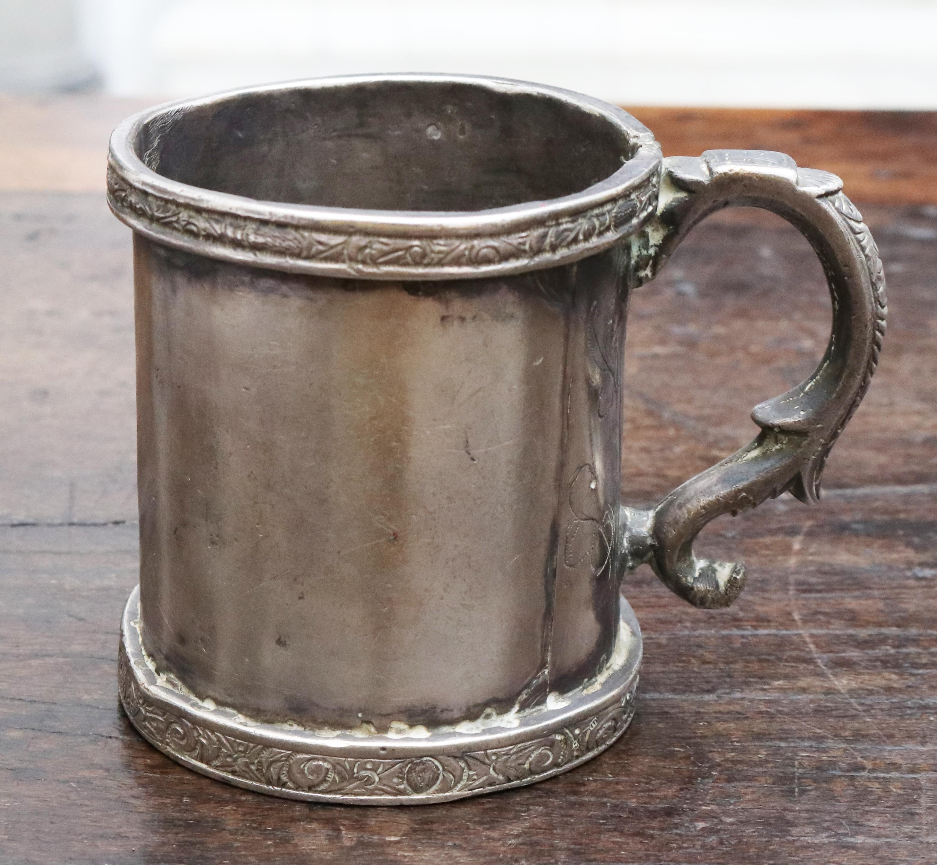 18th-19th Century Cylinder Shaped Silver Cup with Handle Possibly Bolivian 4