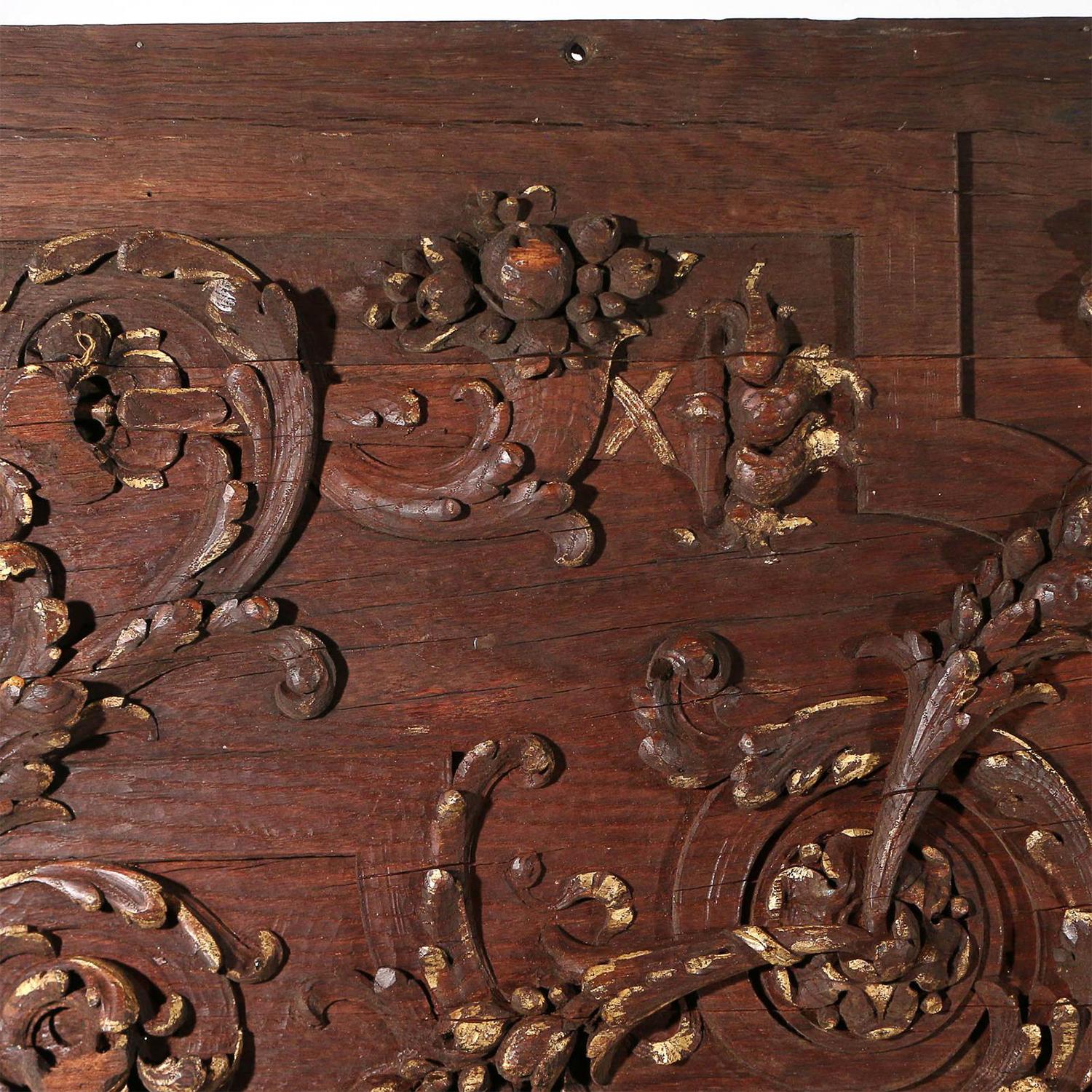 Hand-Carved 18th-19th Century Italian Walnut Rococo Carved Wall - Antique Ceiling Panel For Sale